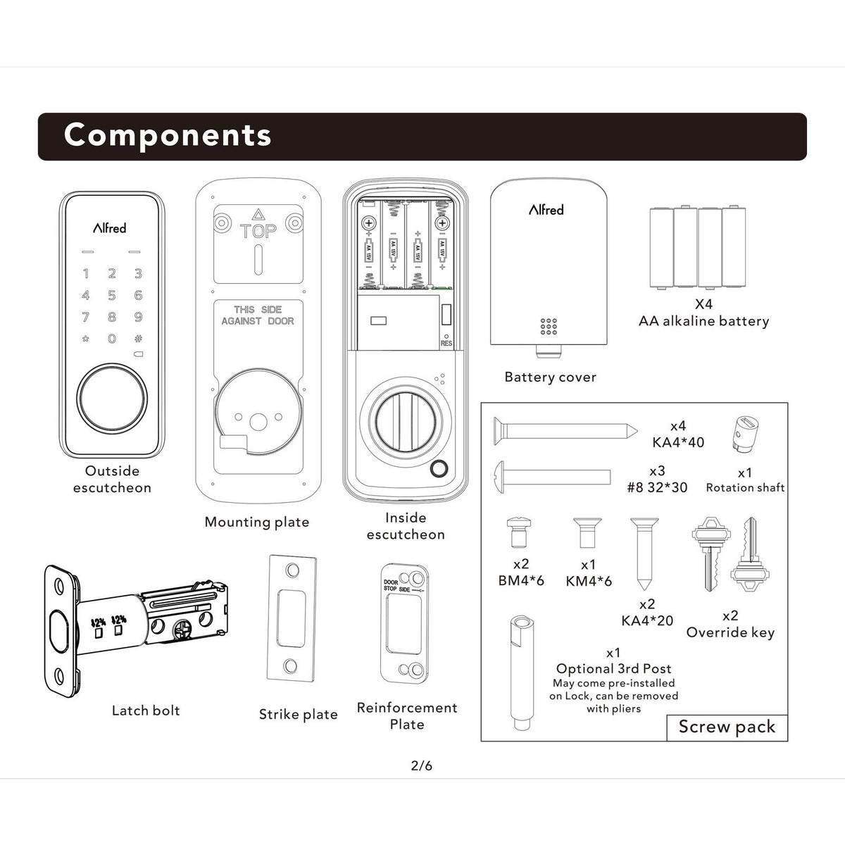 Alfred DB2 Deadbolt Smart Lock with Touchscreen, Bluetooth, with Key