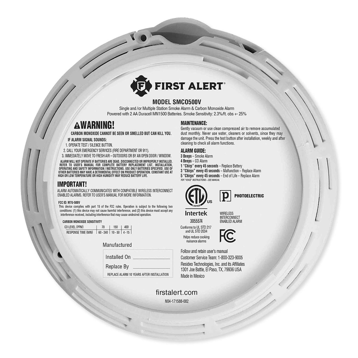 BRK SCO500V Wireless Interconnected Photoelectric Smoke And CO Combo Alarm