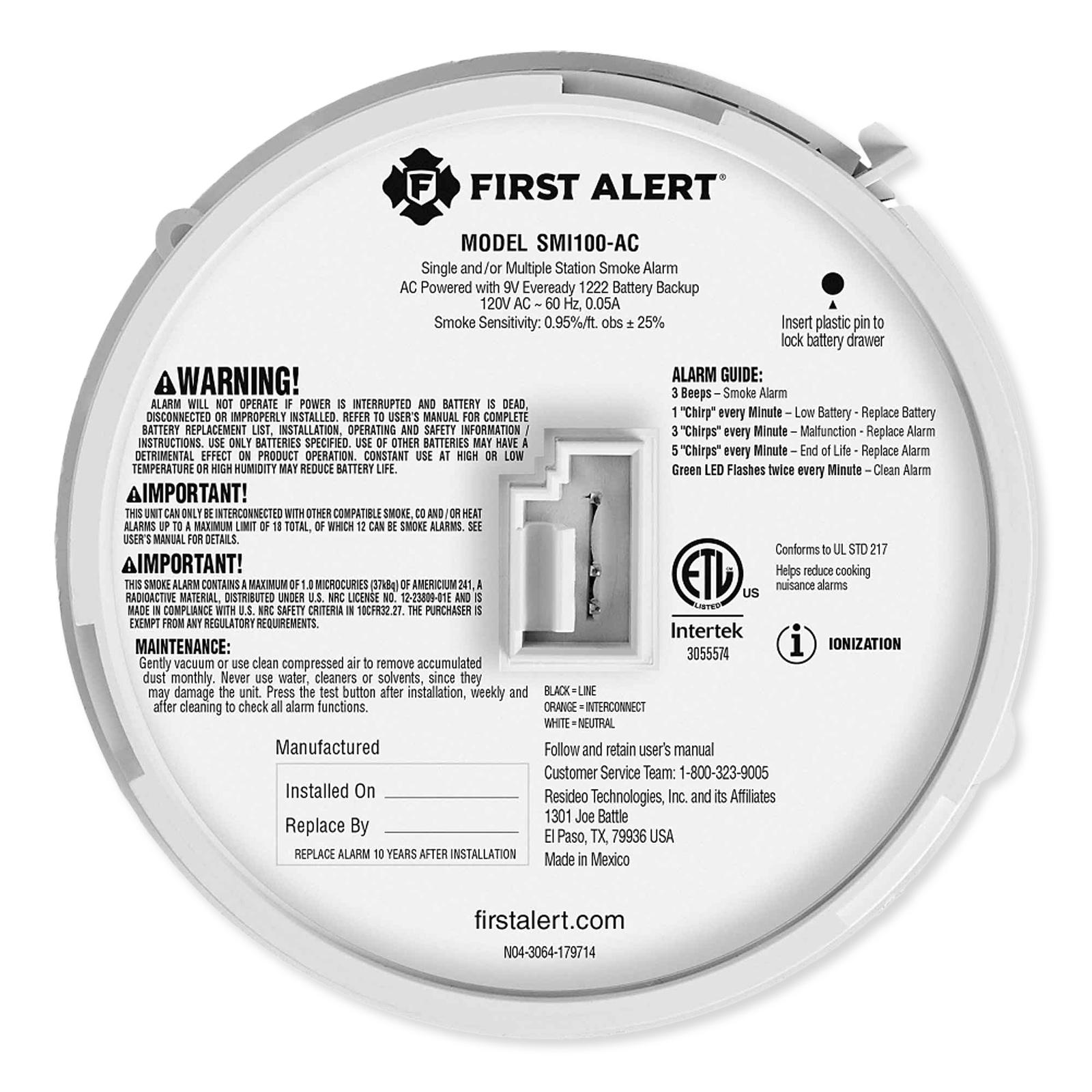 FirstAlert AC Smoke Alarm with Battery Backup