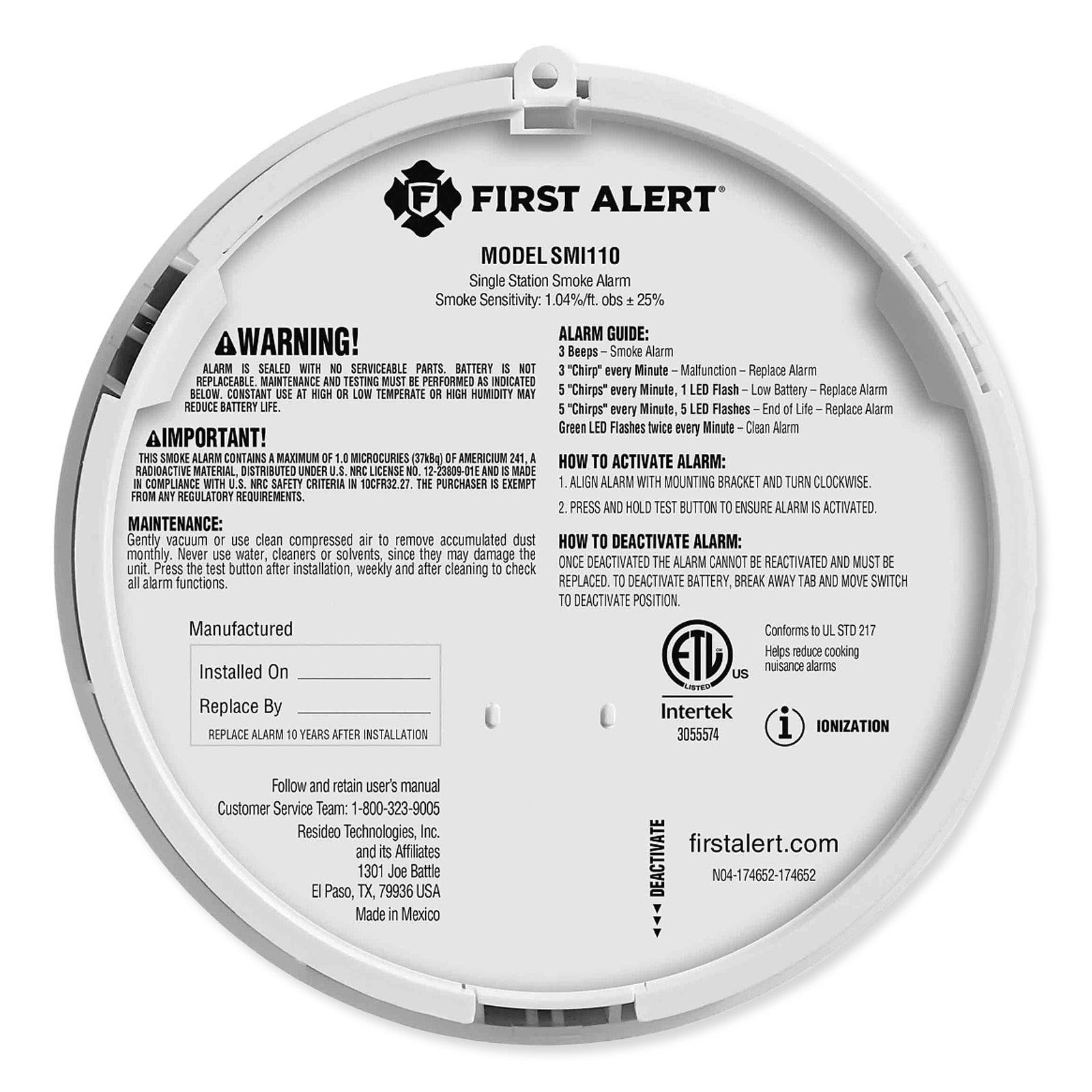 BRK 1046858 Ionization Smoke Alarm with Sealed Lithium Battery