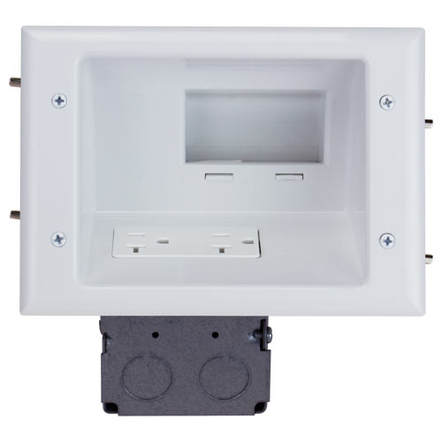 DataComm Recessed Low-Voltage Mid-Size Plate with Duplex Surge Receptacle
