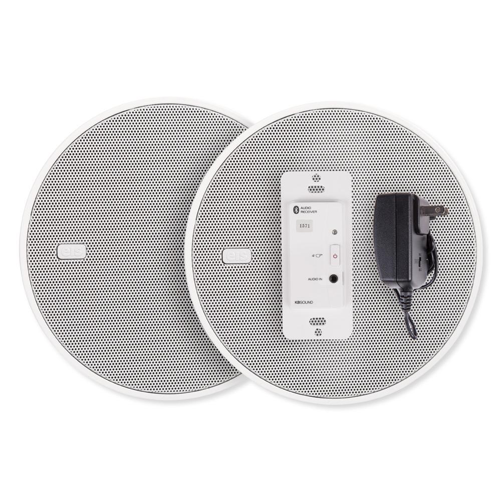 EISsound In-Wall Bluetooth Audio Receiver with Two 5 In. Speakers and Power Supply, White (U.S.)
