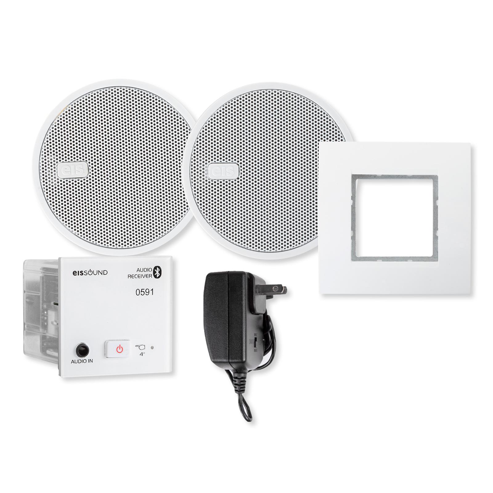 KBSound In-Wall Bluetooth Audio Receiver with Two 2.5 In. Speakers and Power Supply, White, EU