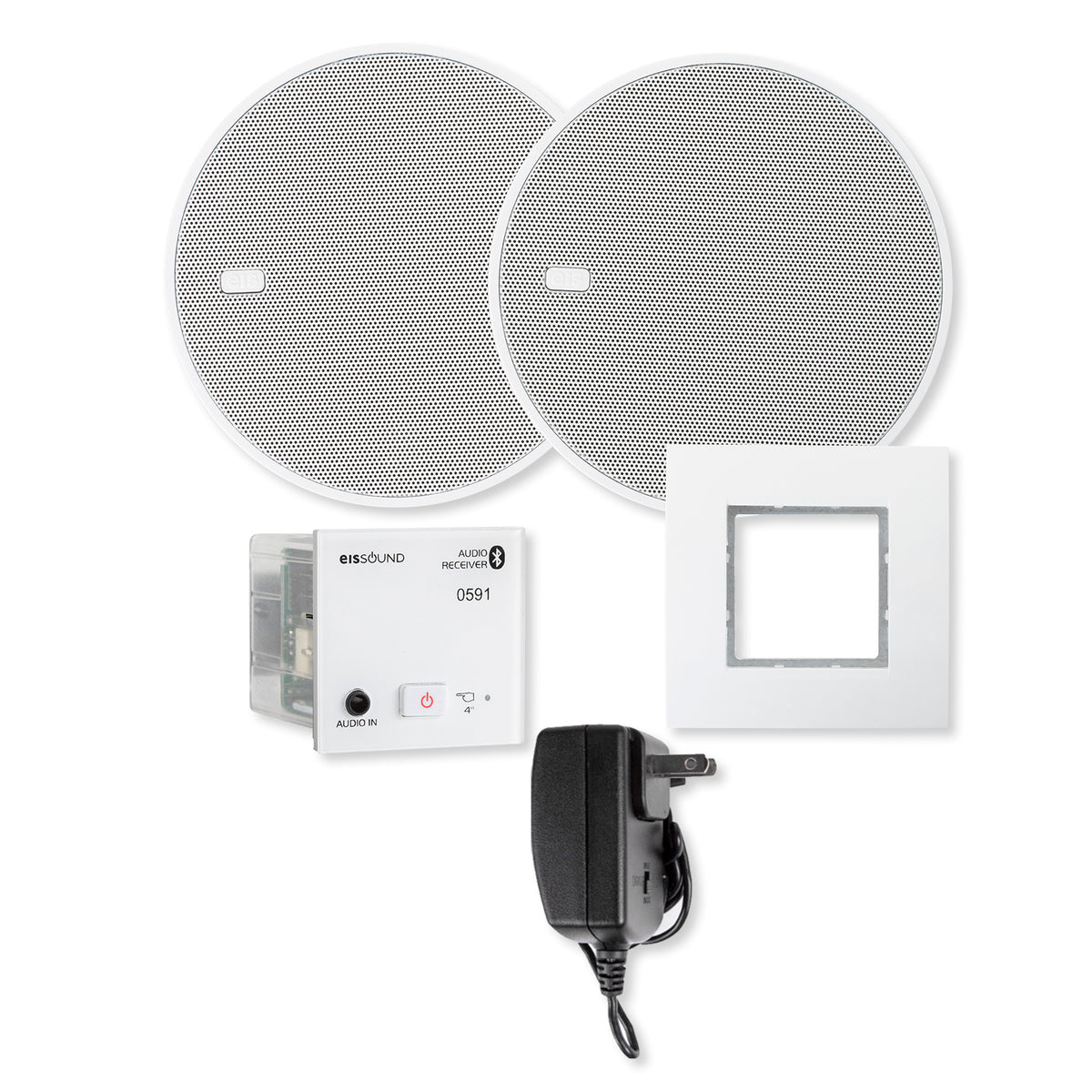 KBSound In-Wall Bluetooth Audio Receiver with Two 5 In. Speakers and Power Supply, White, EU