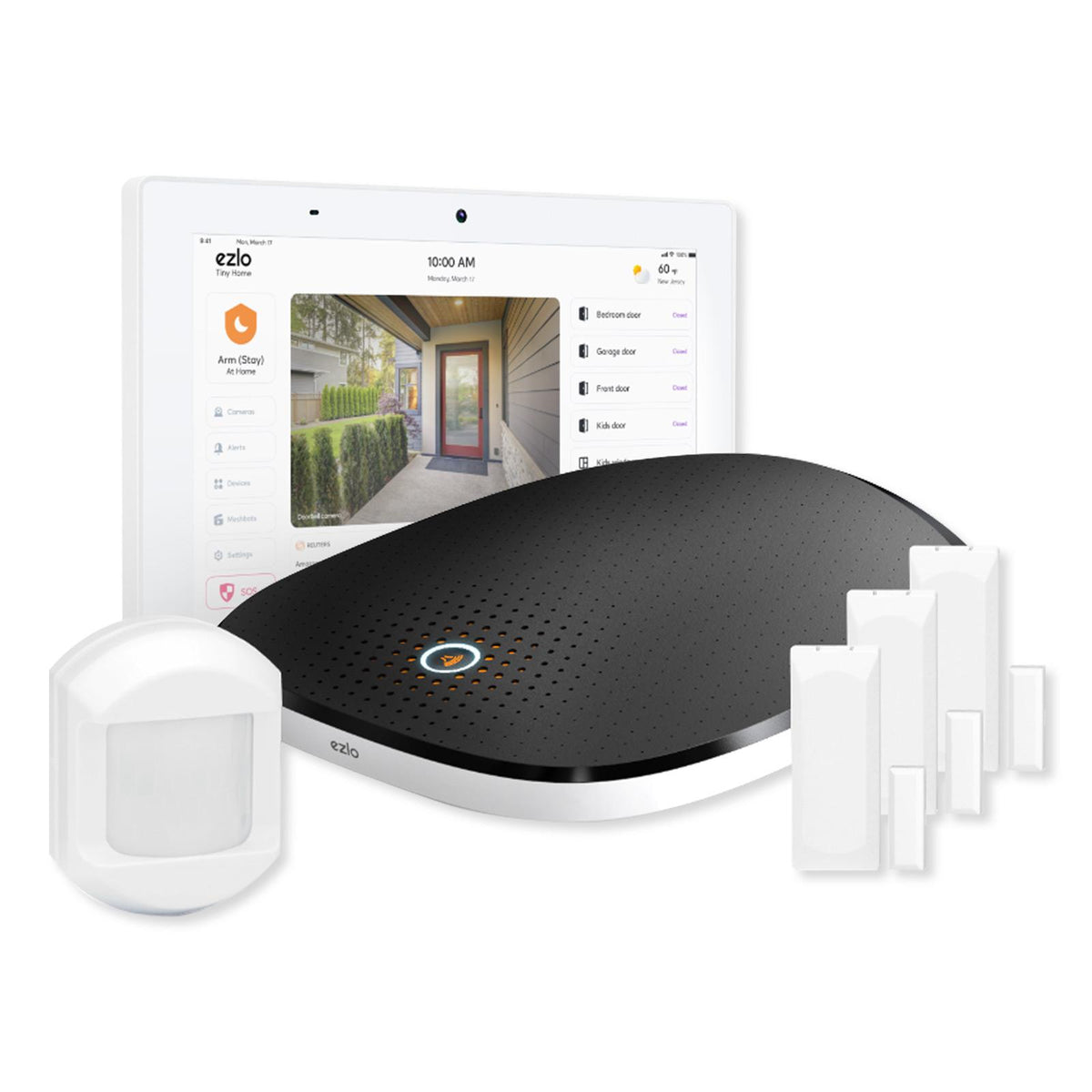 EzloSecure Hub, Touchscreen, 3 DW Sensors, 1 Motion Sensor 345 MHz
