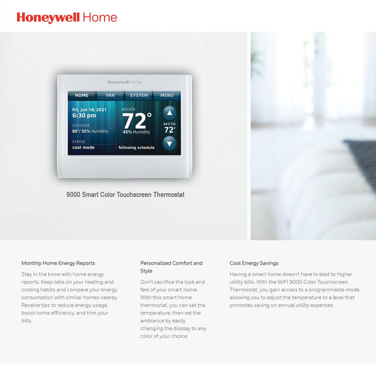 Honeywell Wi-Fi 9000 Color Touchscreen Thermostat