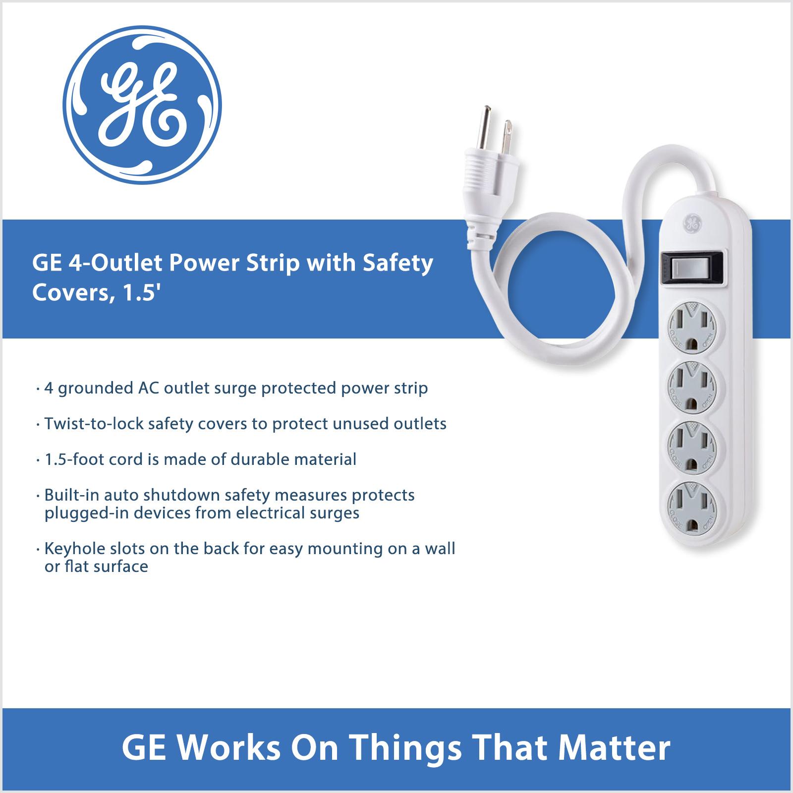 GE 4-Outlet Power Strip with Safety Covers, 1.5'