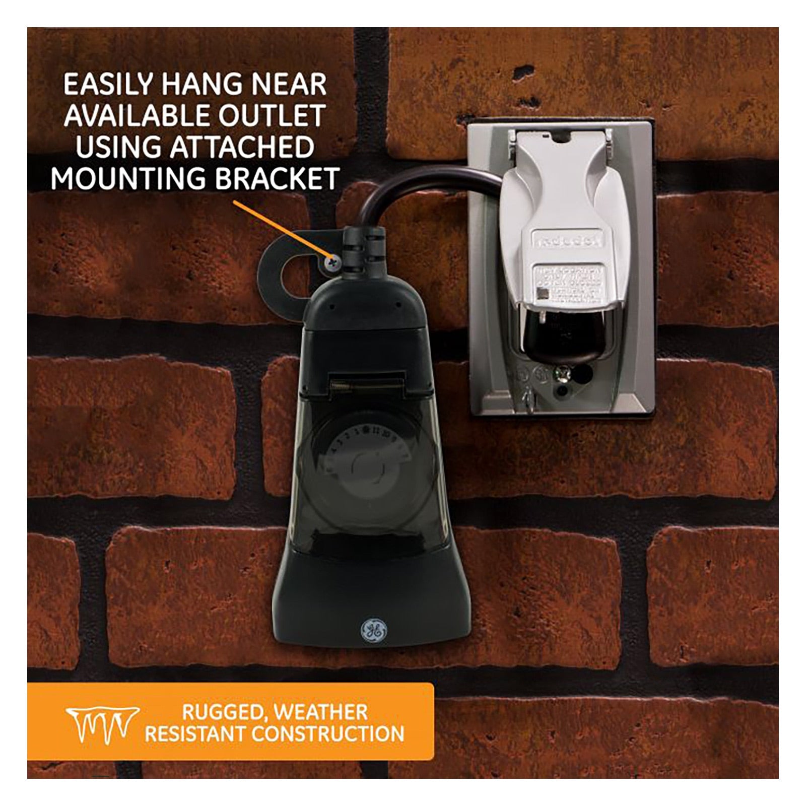 GE Outdoor 24hr Mechanical Timer, 48 On/Off, 2 Grounded Outlets, Black