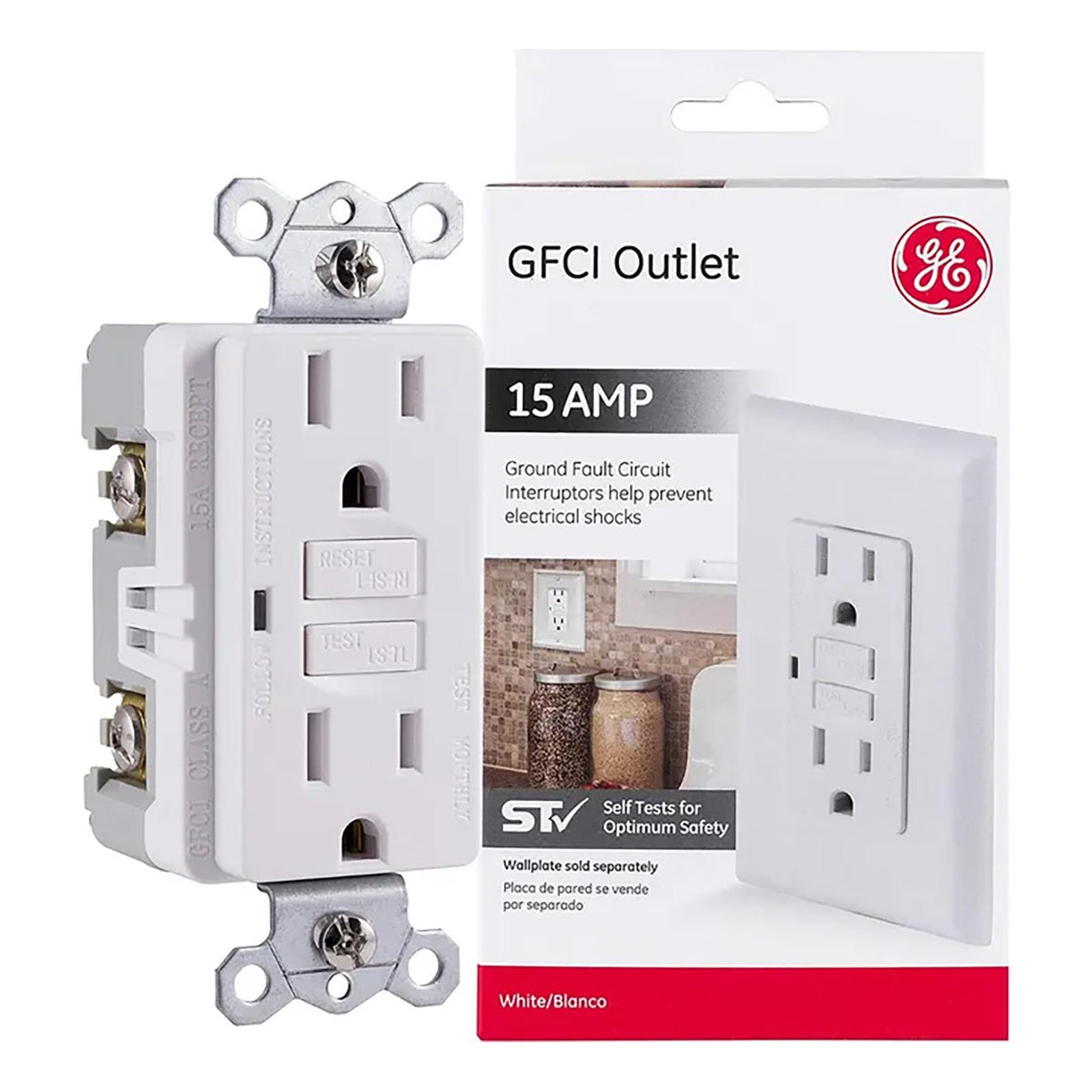 Jasco GE GFCI Receptacle With LED Indicator, White