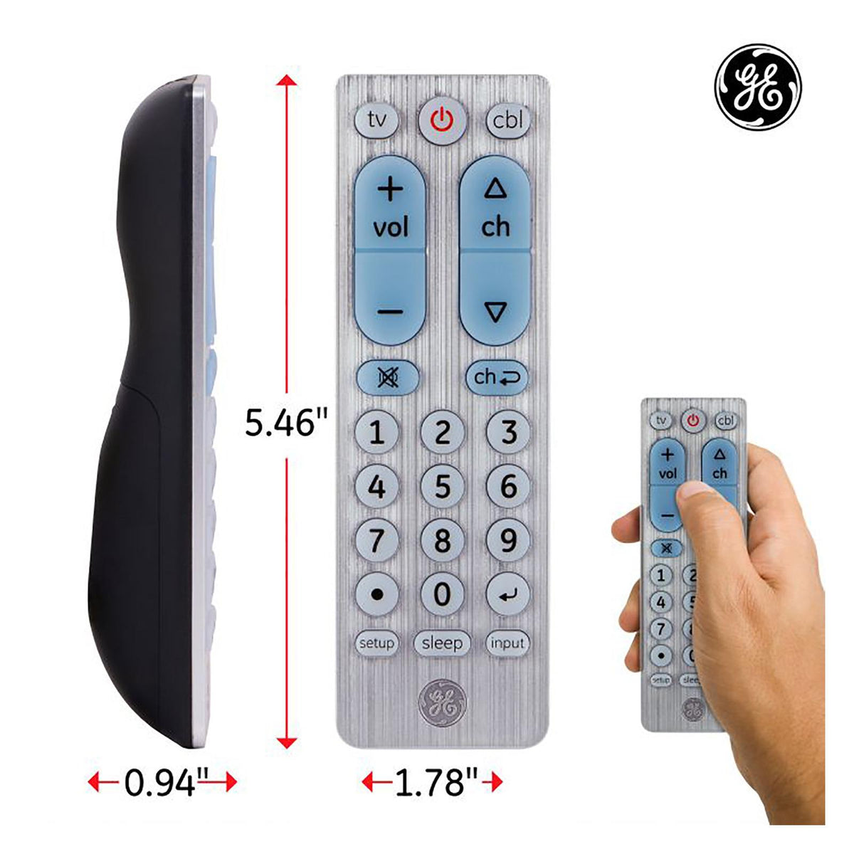 GE 2-Device Universal Remote Control, Brushed Silver