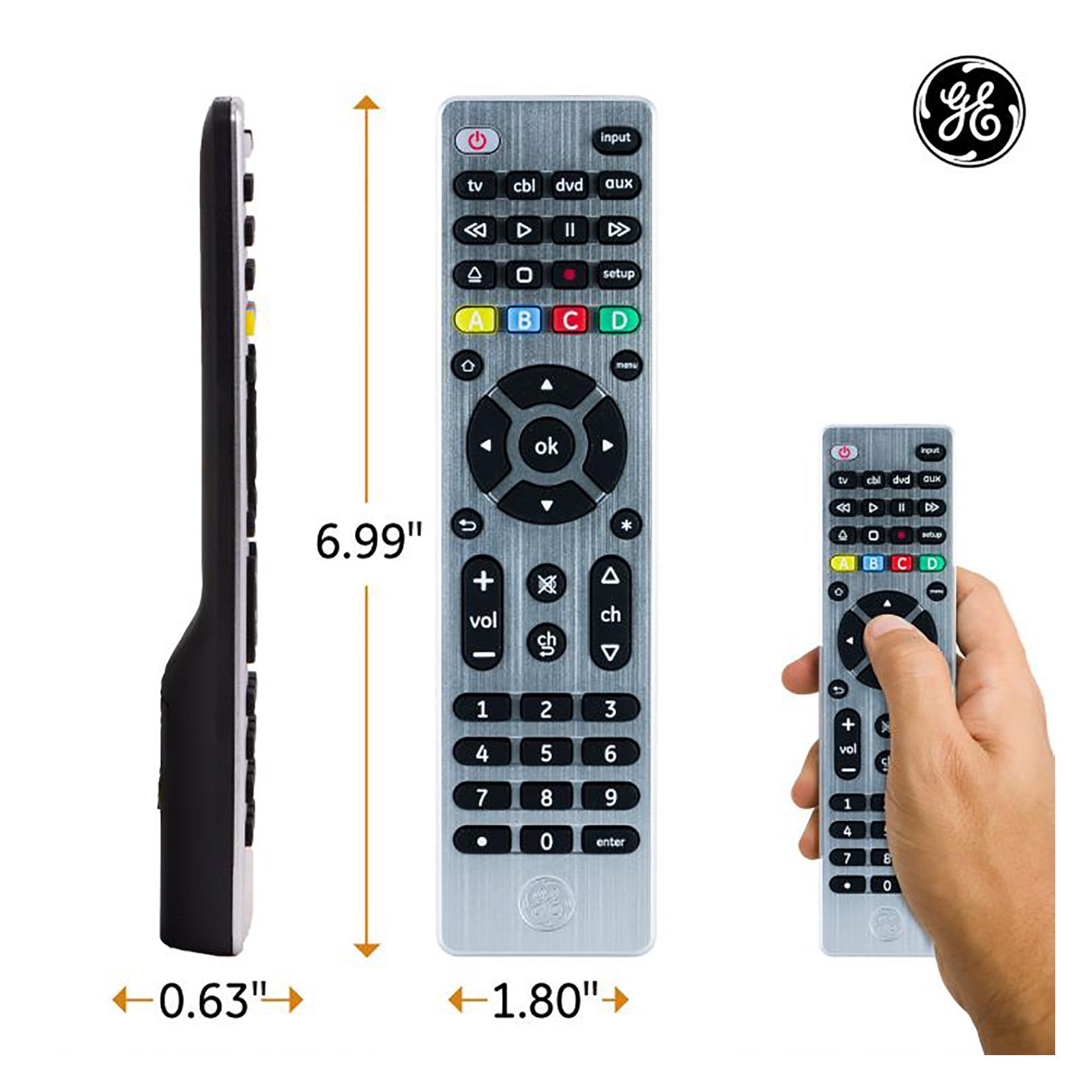 GE 4-Device Universal Remote Control, Brushed Silver