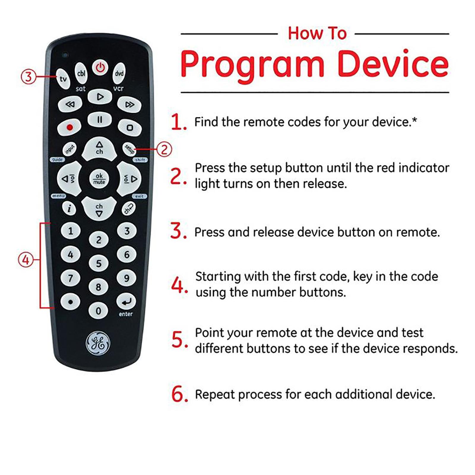 GE 3-Device Universal Remote Control, Infrared Black