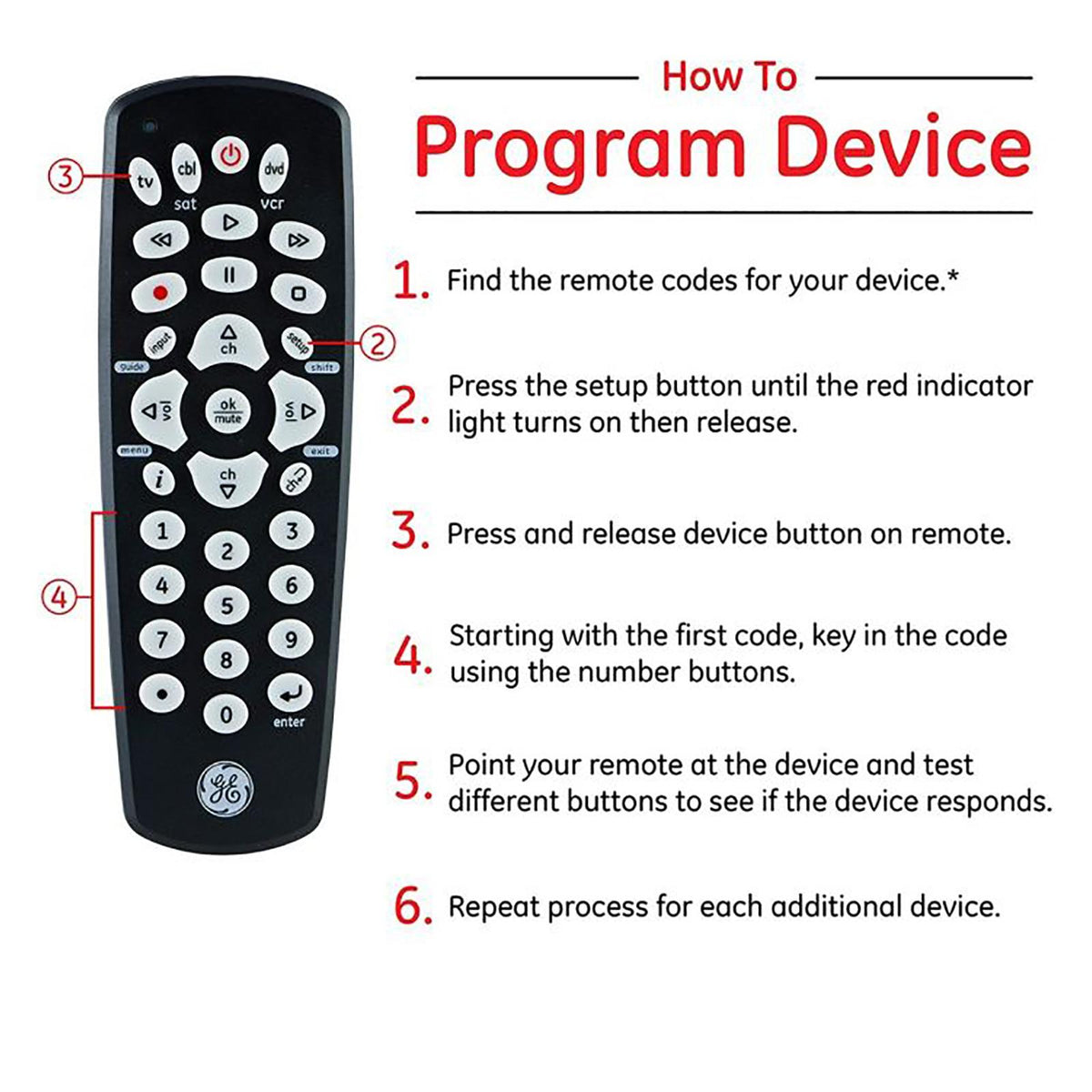 GE 3-Device Universal Remote Control, Black