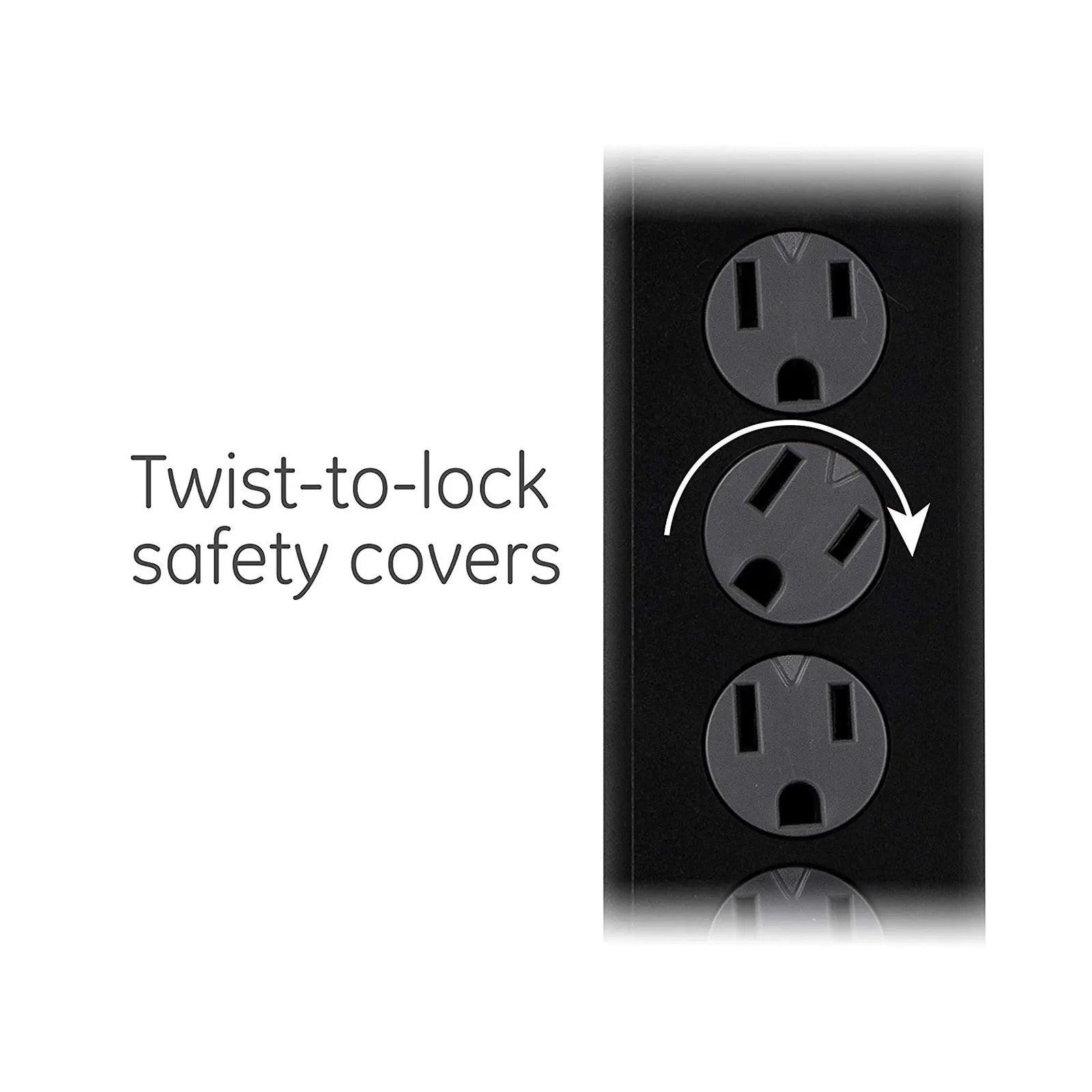 Jasco GE 6-Outlet 10ft. Surge Protector With Twist-To-Close Safety Covers, Black