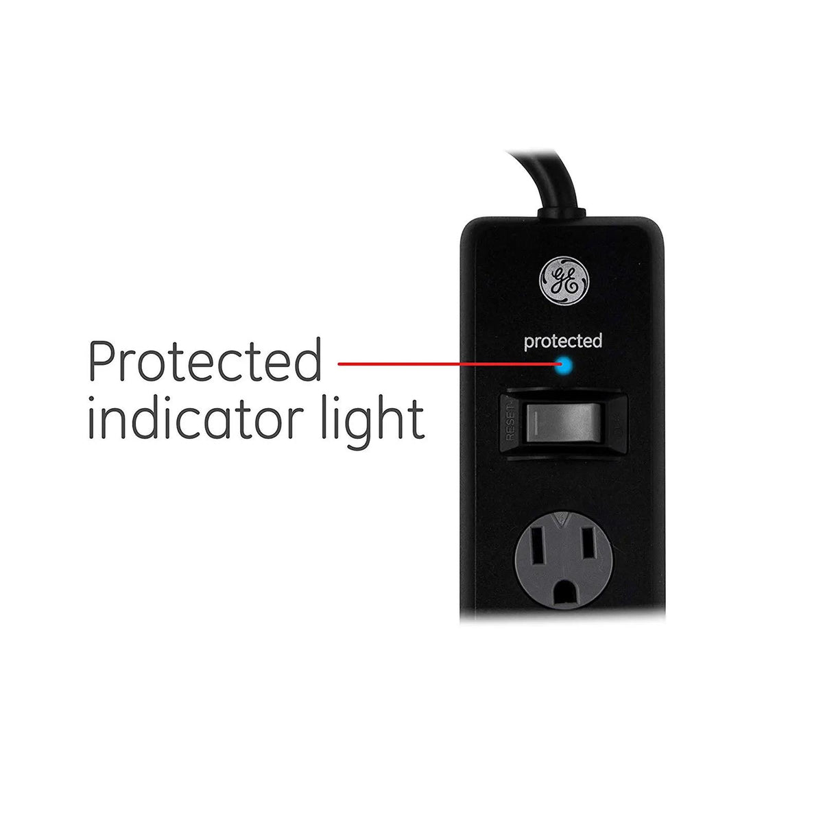 Jasco GE 6-Outlet 10ft. Surge Protector With Twist-To-Close Safety Covers, Black
