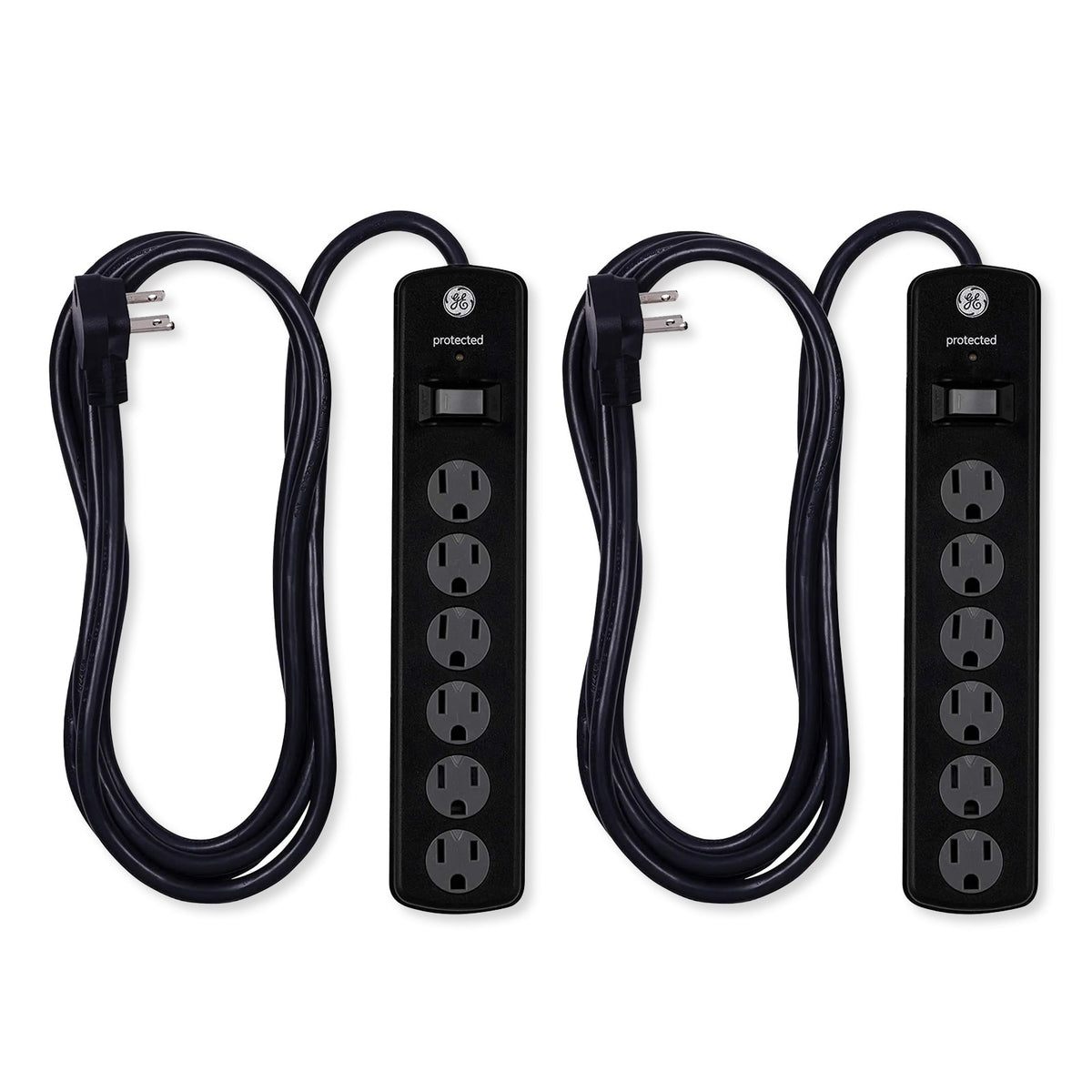 GE 6-Outlet 8ft. Surge Protector with Twist-to-Close Covers, 2 Pack