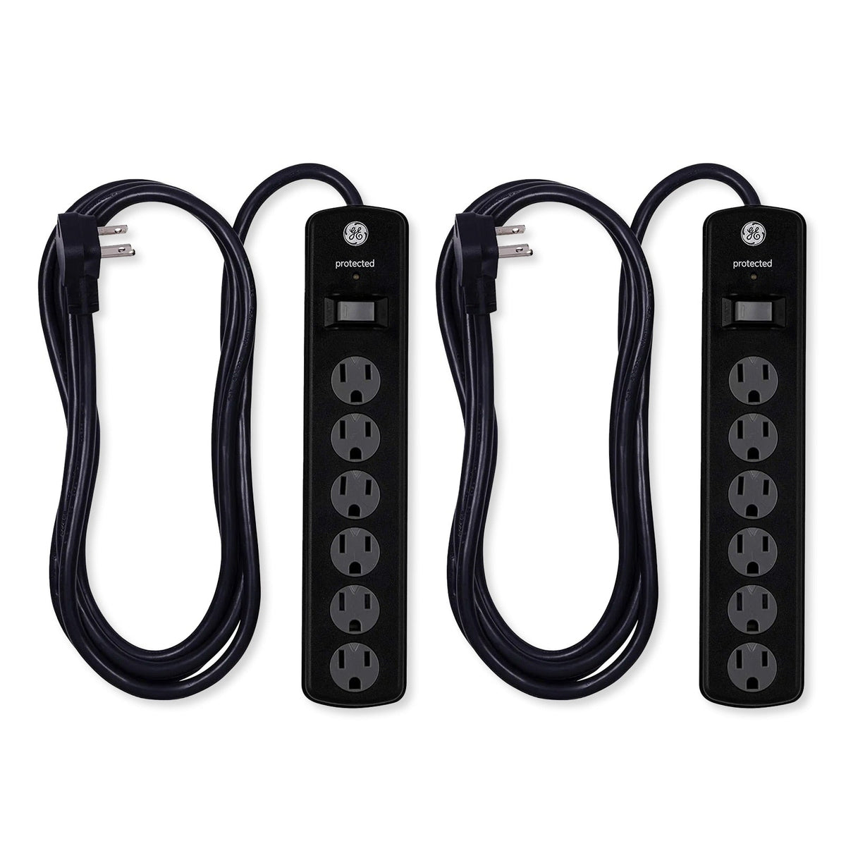 GE 6-Outlet Surge Protector with Twist-to-Close Covers, 8', 2 Pack