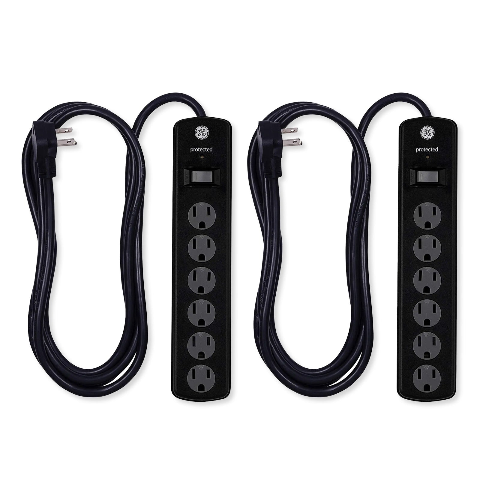 GE 6-Outlet Surge Protector with Twist-to-Close Covers, 8', 2 Pack