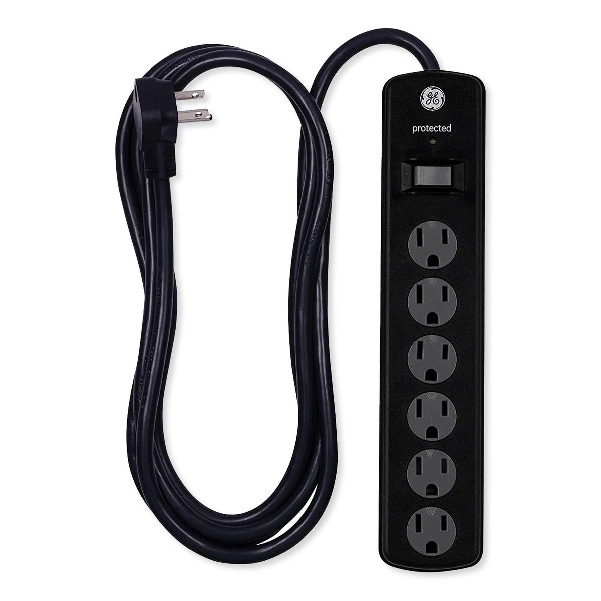 GE 6-Outlet Surge Protector with Twist-to-Close Covers, 8', 2 Pack