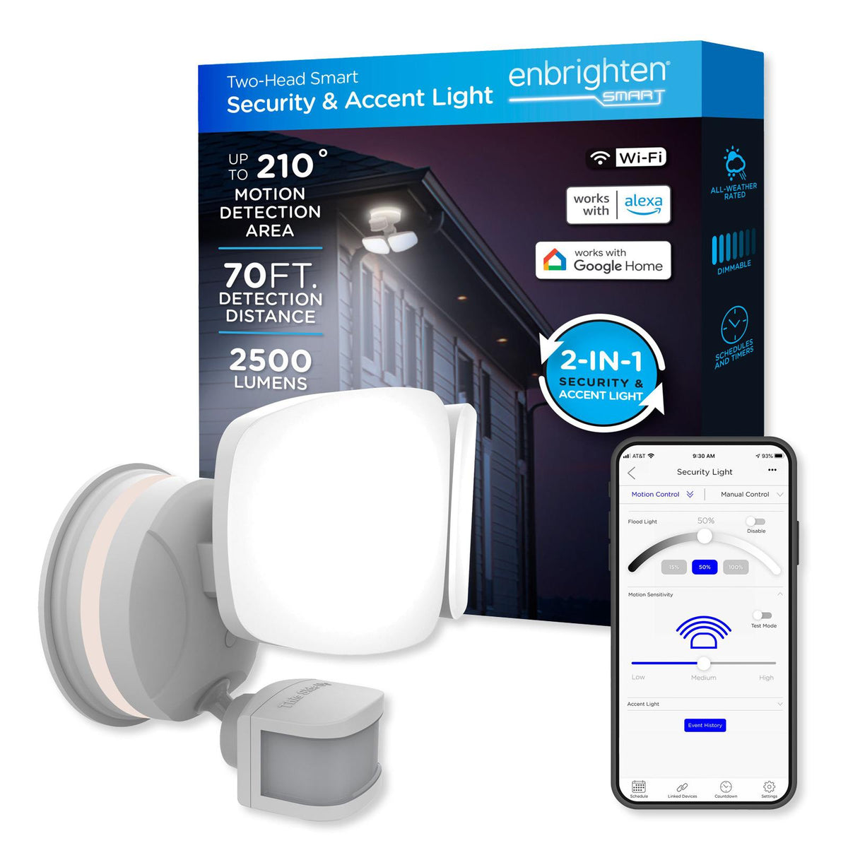 Enbrighten Outdoor 2-Head Motion-Sensing Back Lit WiFi LED Security Light