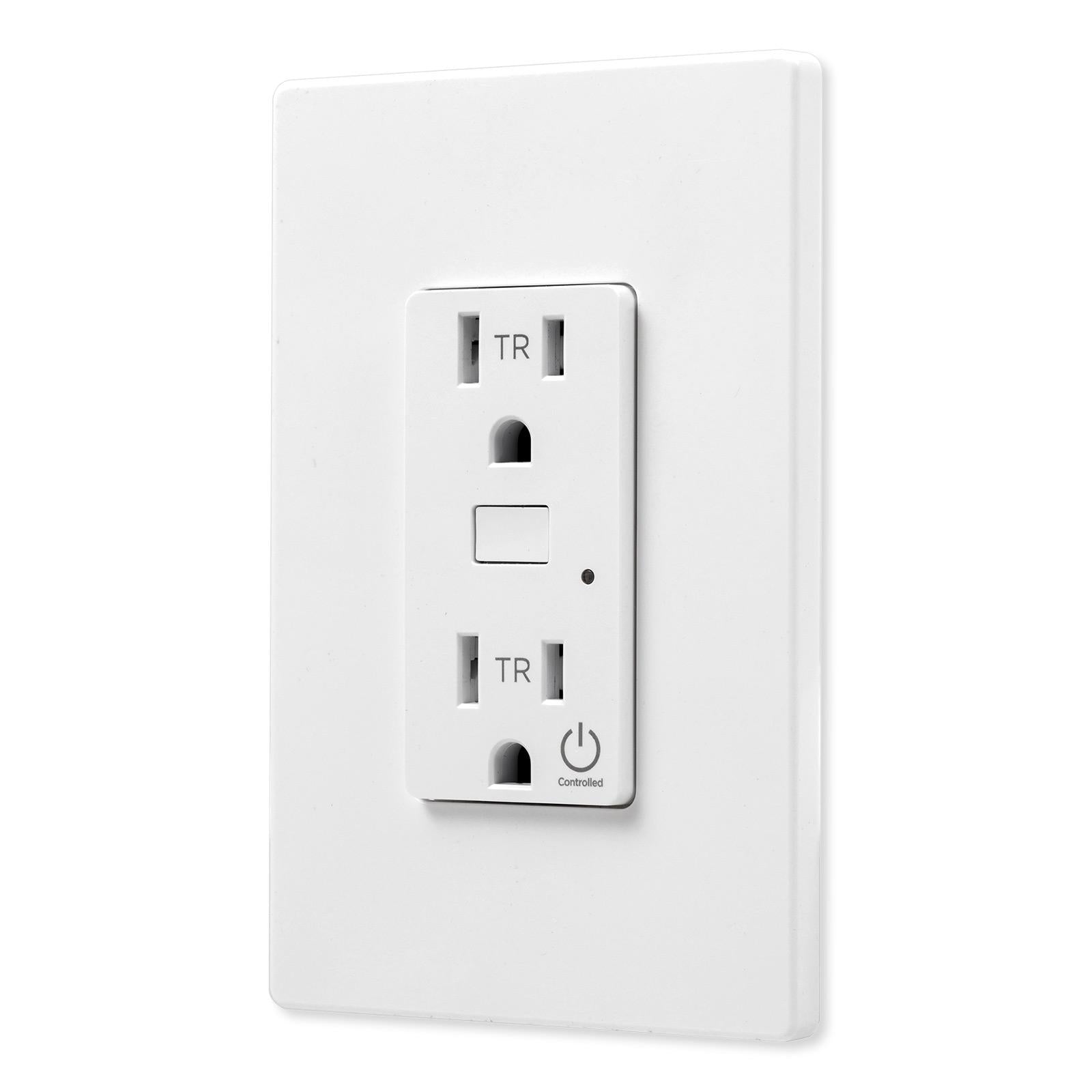 JascoPro Series Wi-Fi In-Wall Smart Receptacle, 15A, White/Light Almond Faceplates
