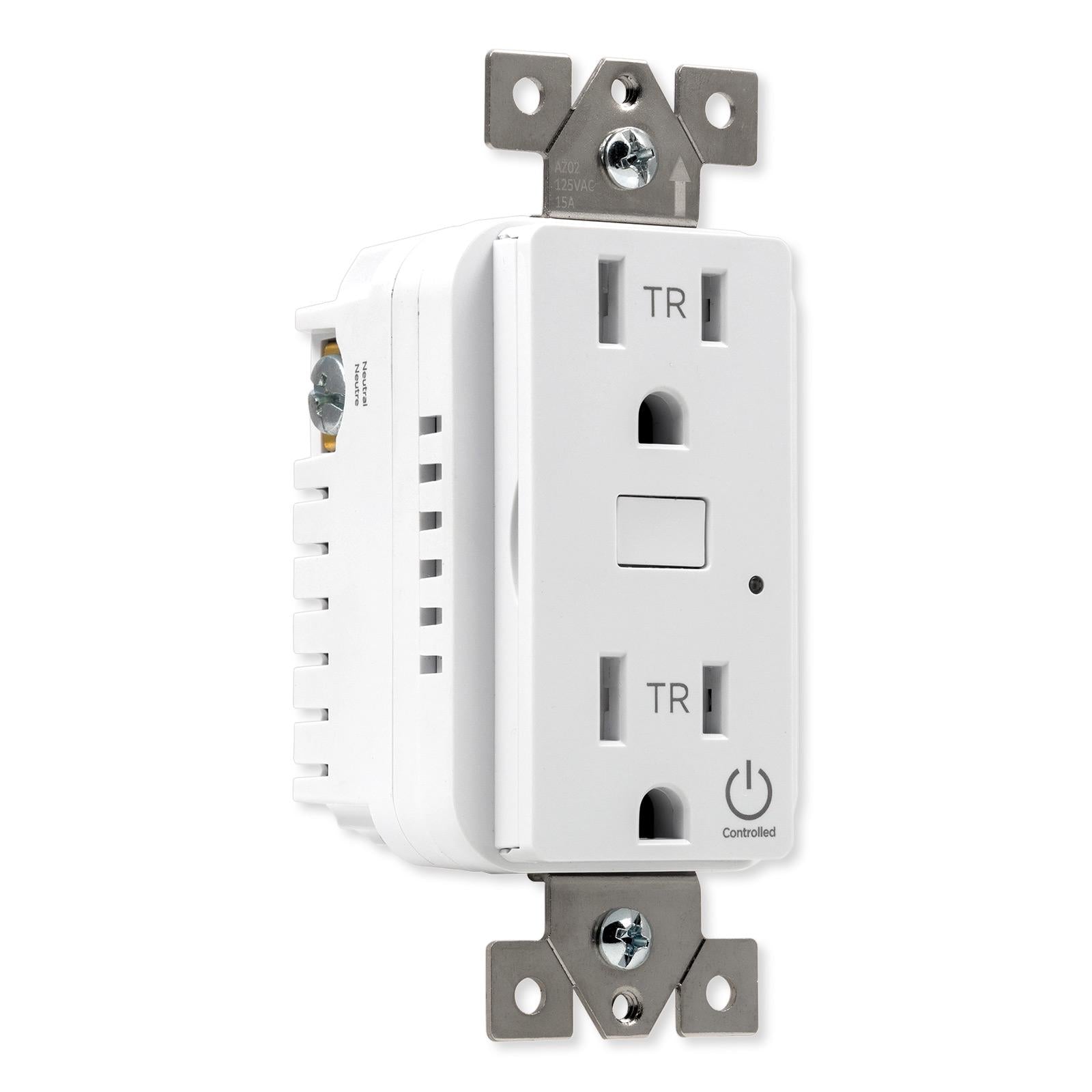 JascoPro Series Wi-Fi In-Wall Smart Receptacle, 15A, White/Light Almond Faceplates