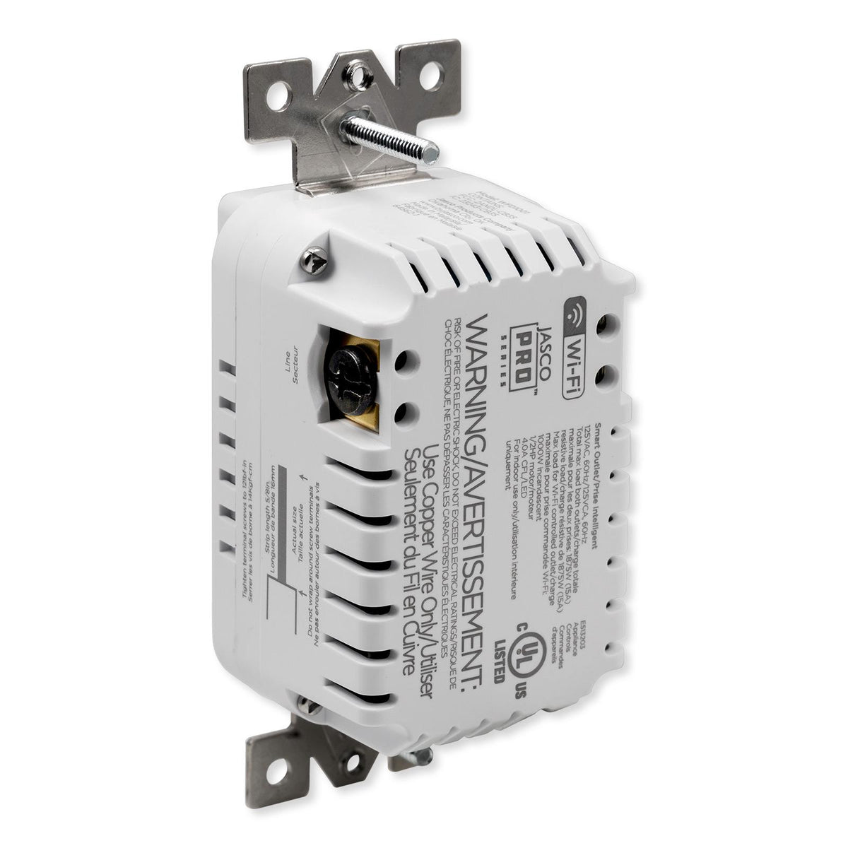 JascoPro Series Wi-Fi In-Wall Smart Receptacle, 15A, White/Light Almond Faceplates