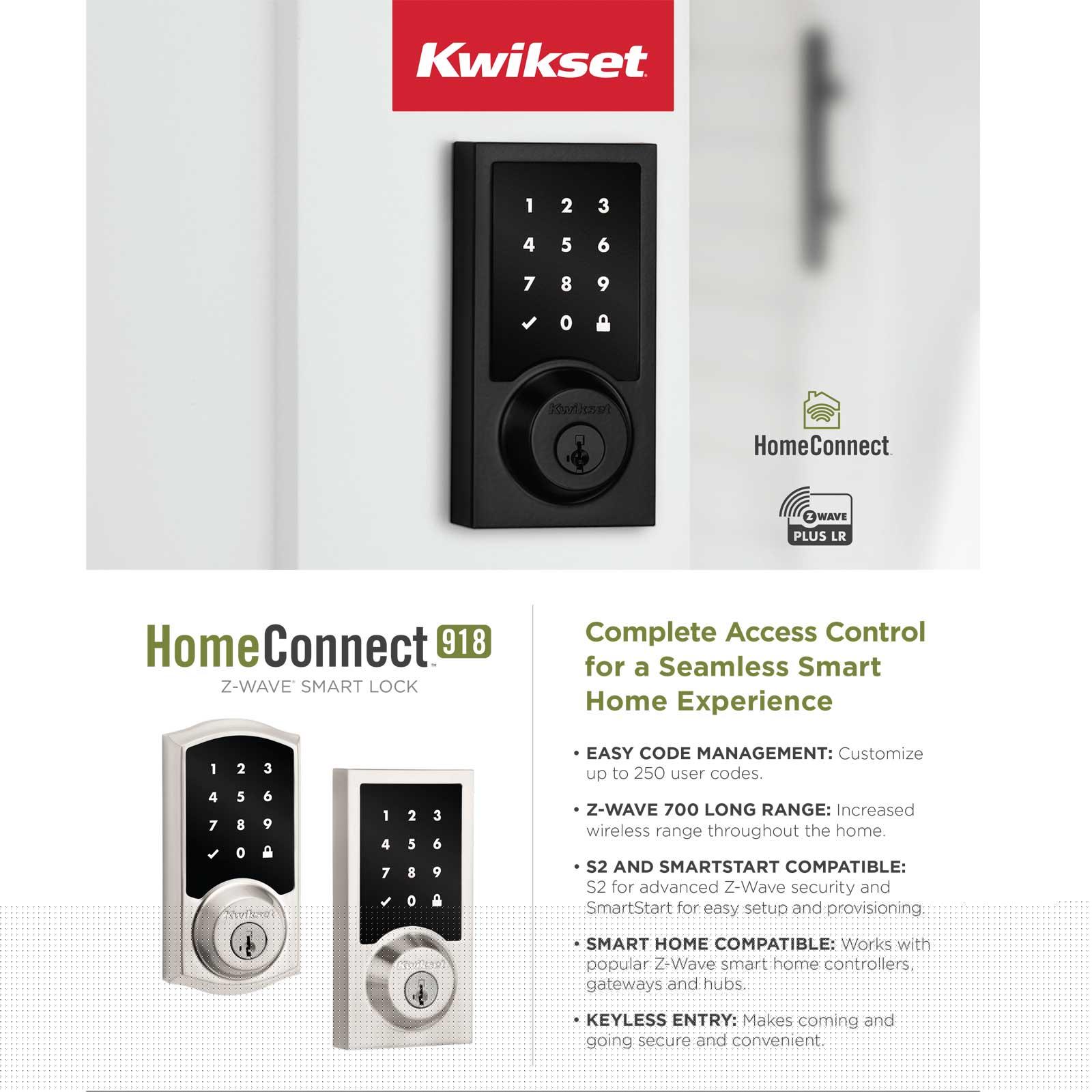 Kwikset Home Connect 918 Touch Screen Smart Lock, Z-Wave, Traditional with Deadbolt