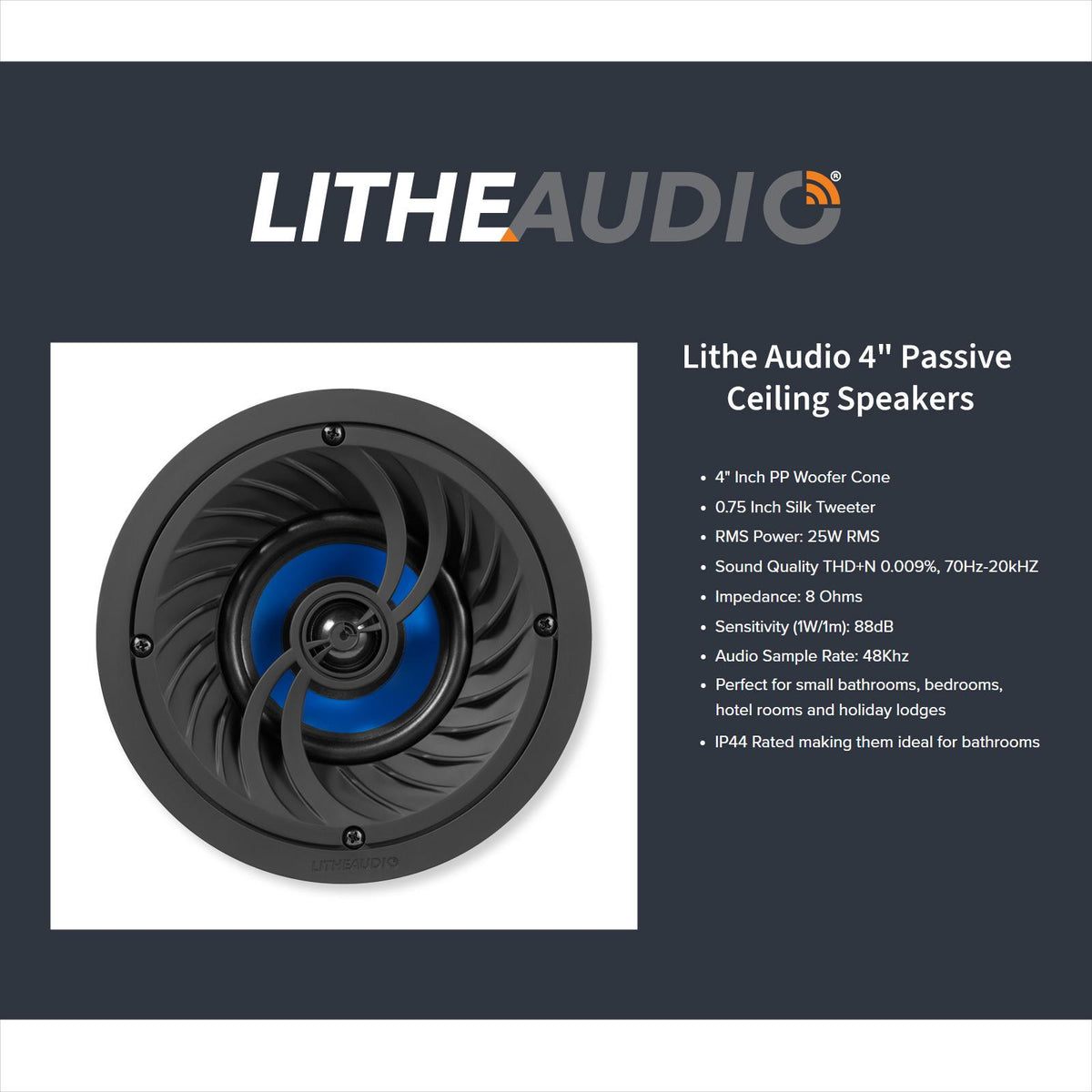 Lithe Audio 4" Passive Ceiling Speaker, IP44-Rated (Single)