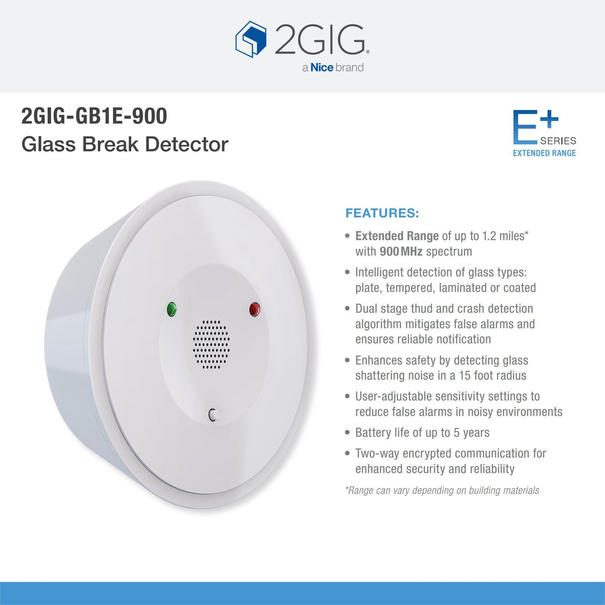 2GIG E+ Glass Break Detector with Dual State Detection
