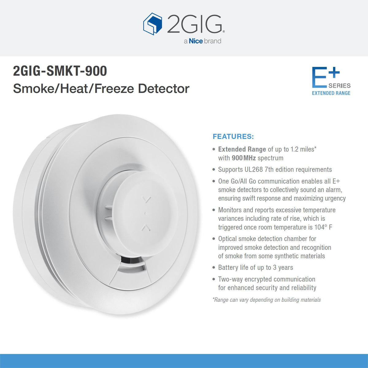 2GIG E+ Smoke, Heat & Freeze Detector