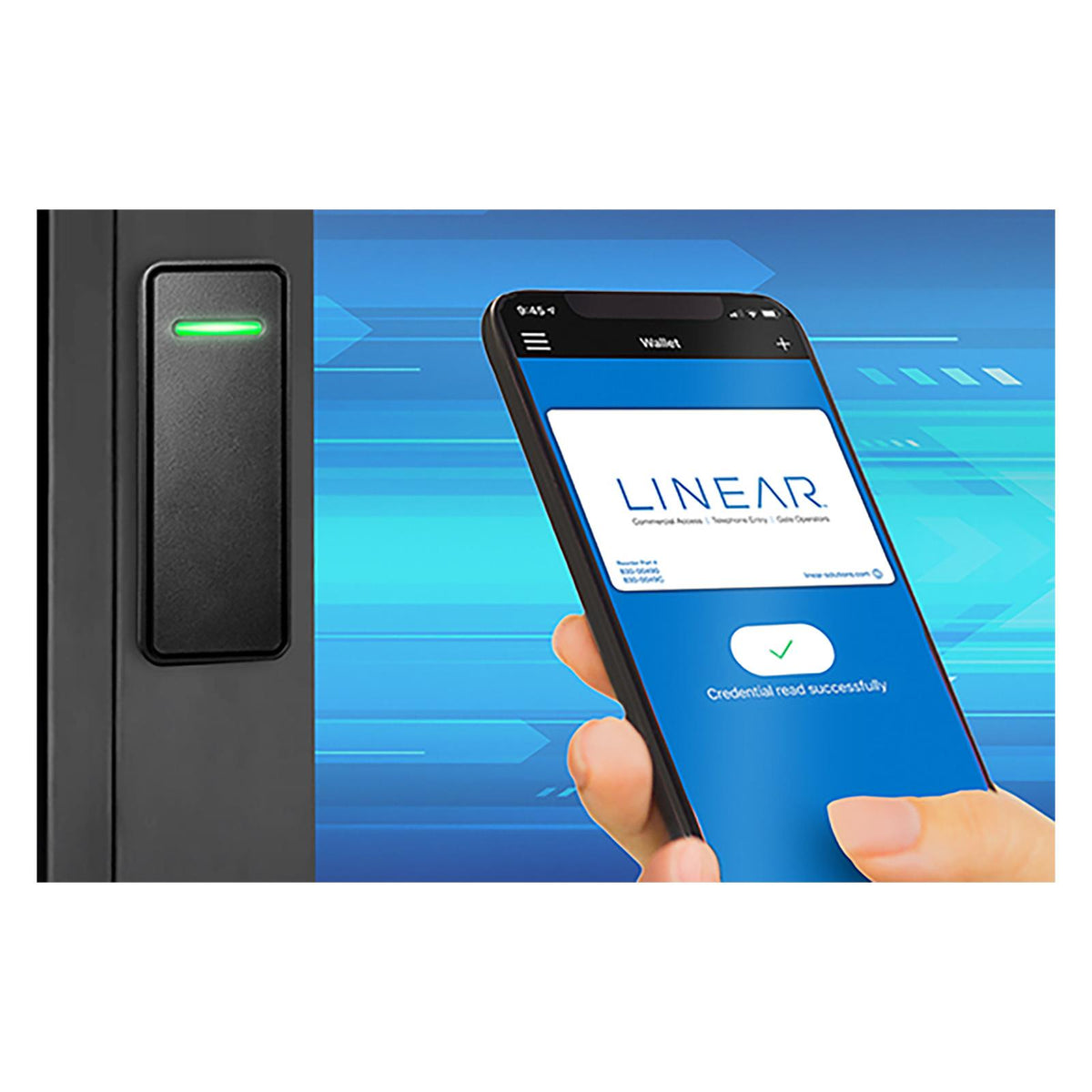 Linear Reader, BLE + 125 kHz, Wiegand, with 2-N-1 Mullion & Single Gang Mount
