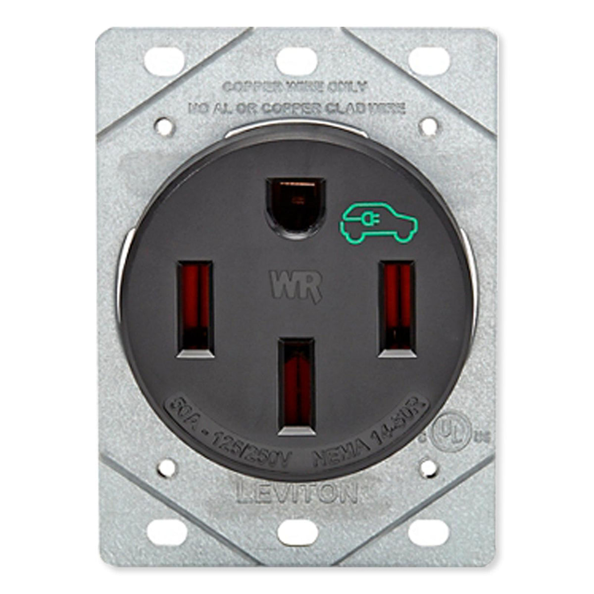 Leviton 50A Heavy Duty Flush Mount Receptacle for EV Charging Stations, Weather-Resistant