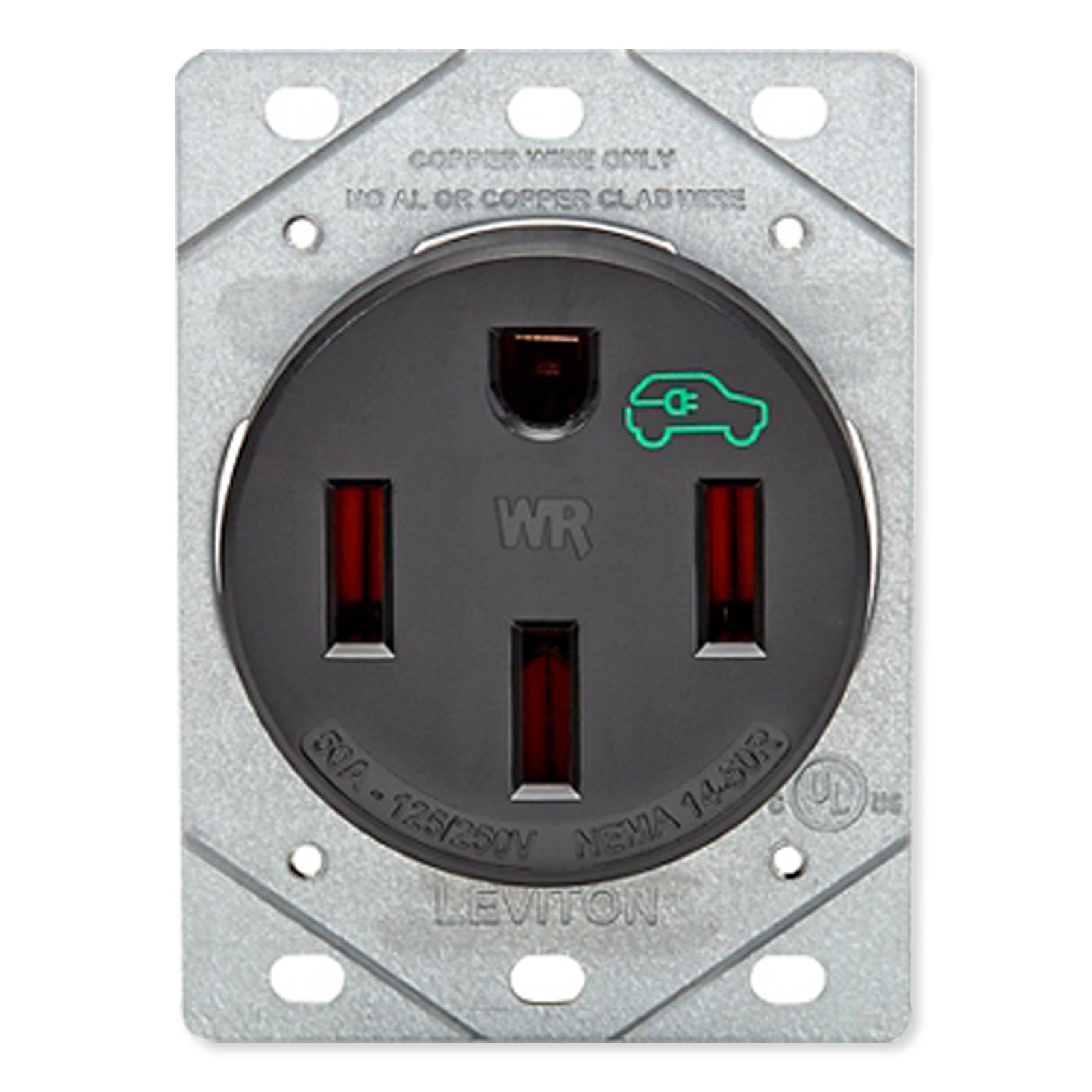 Leviton 50A Heavy Duty Flush Mount Receptacle/Outlet for EV Charging Stations, Weather-Resistant
