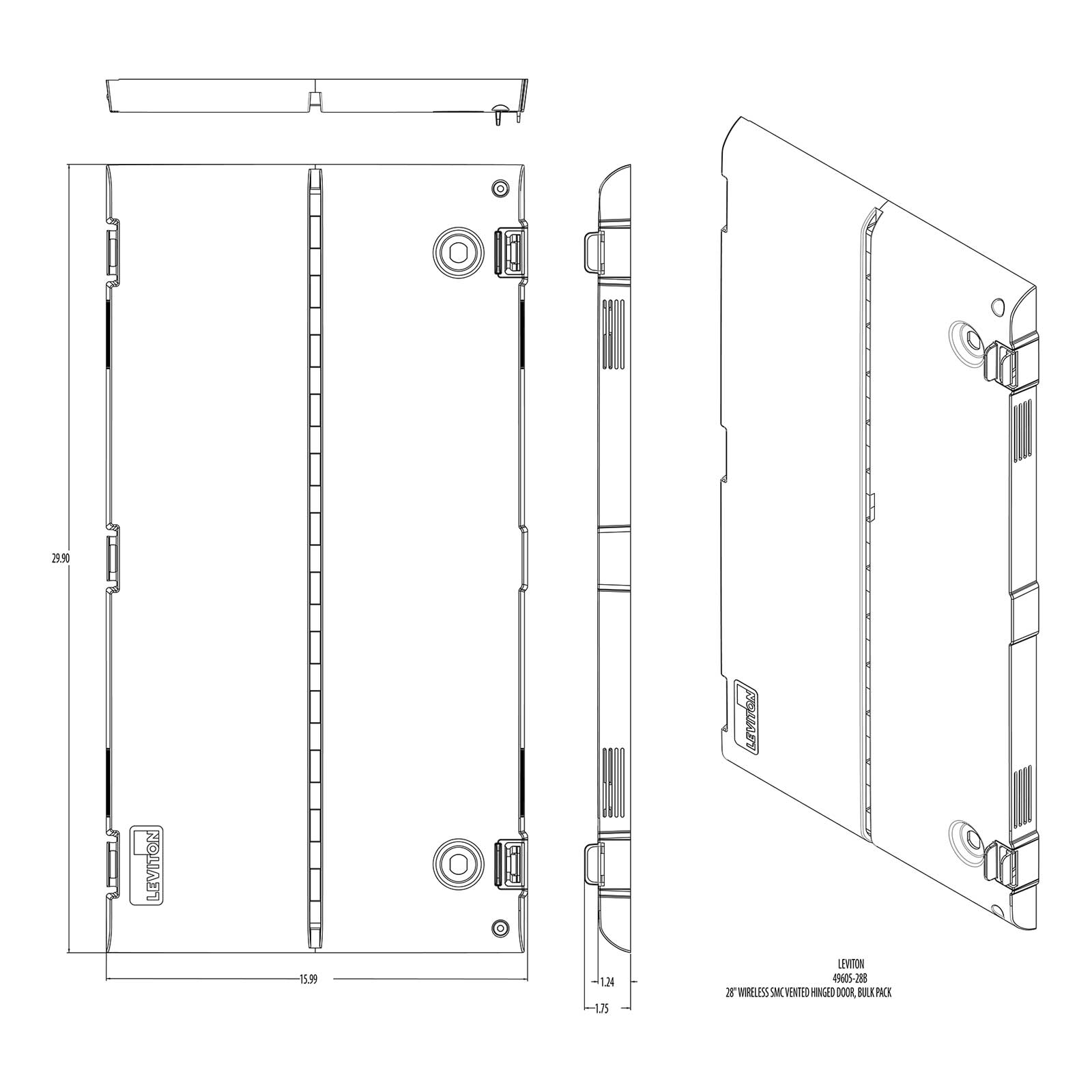 Leviton Vented Hinged Door, 6 Pack, Plastic,  White