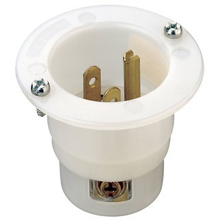 Leviton Flanged Inlet, White Nylon Body