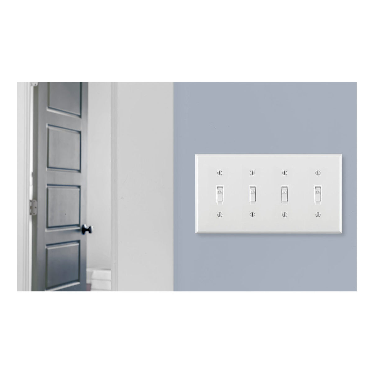 Leviton 4-Gang Toggle Device Switch Wallplate, Standard Size, White