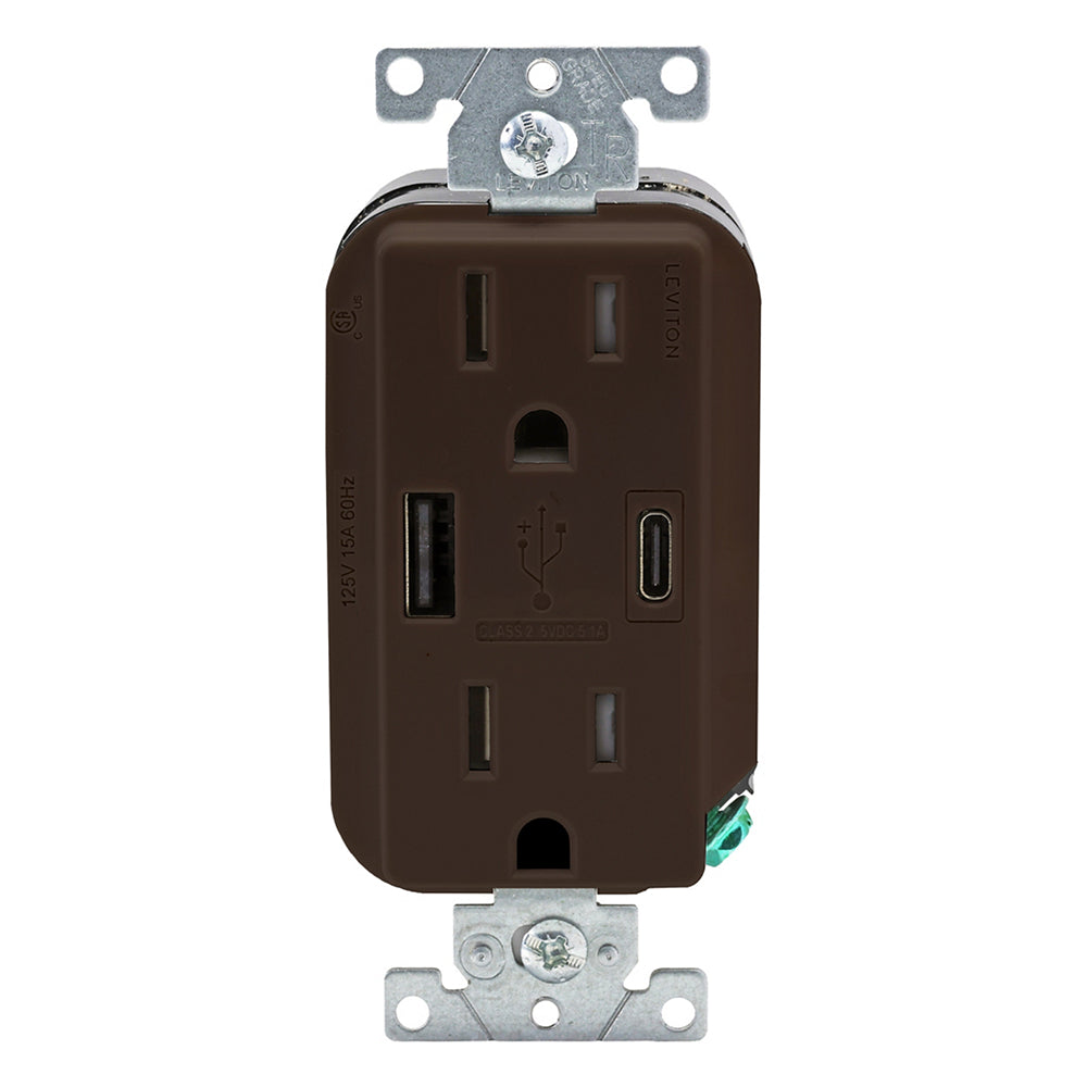 Leviton Decora 15A Tamper-Resistant Duplex Outlet with 27W USB-A & USB-C Ports