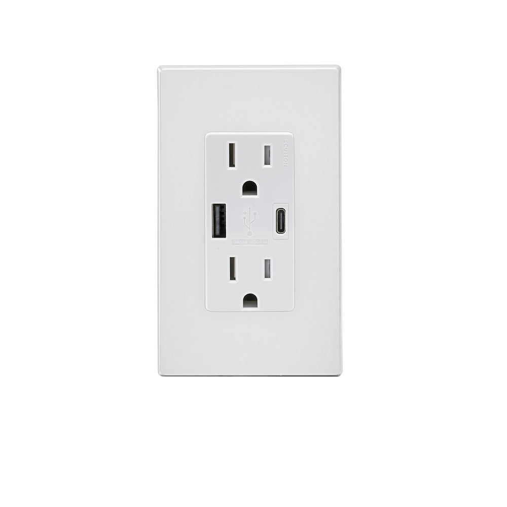 Leviton Decora 15A Tamper-Resistant Duplex Outlet with 27W USB-A & USB-C Ports