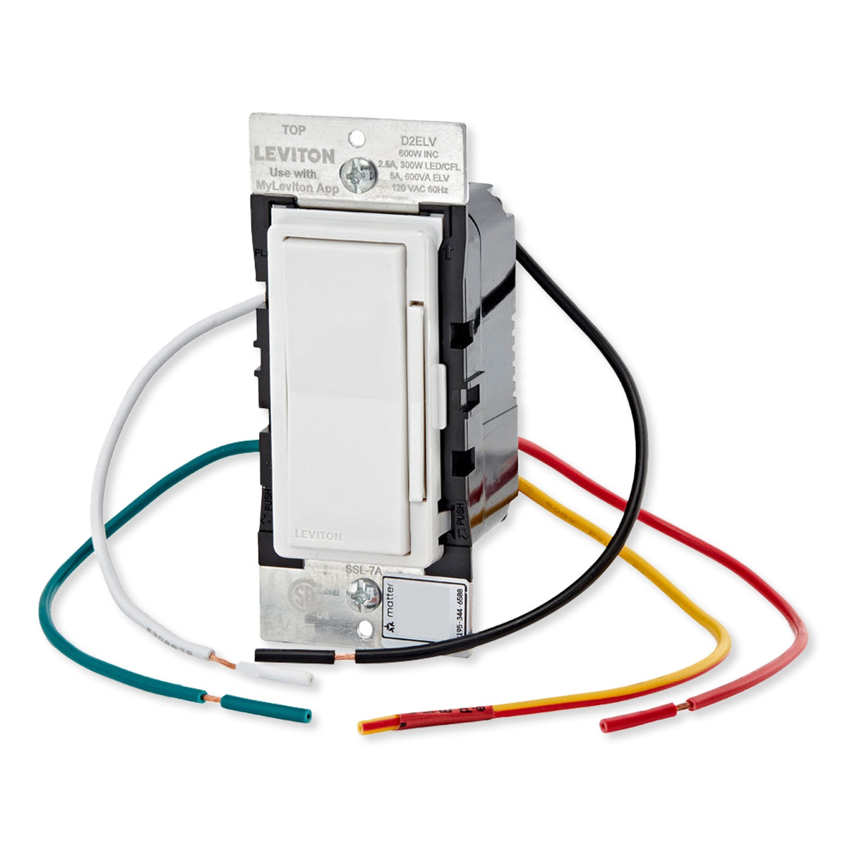 Leviton Decora Smart ELV / LED, Phase Selectable Dimmer Switch, Wi-Fi 2nd Gen, Neutral Wire Required