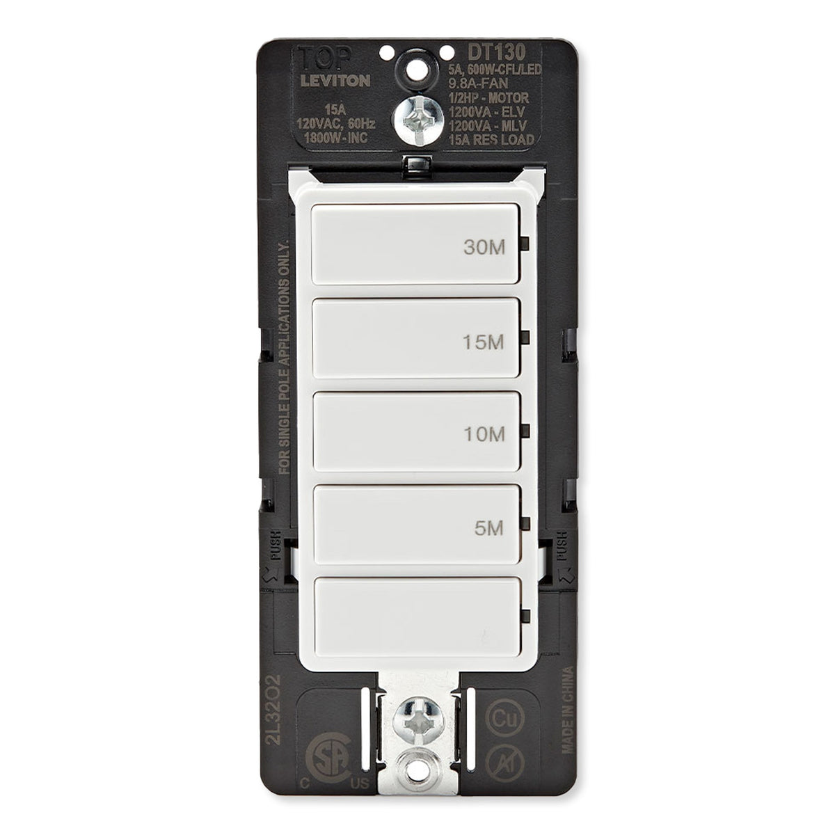 Leviton Decora Preset Countdown Timer Wall Switch, 30 Min (5, 10, 15, 30 Min)