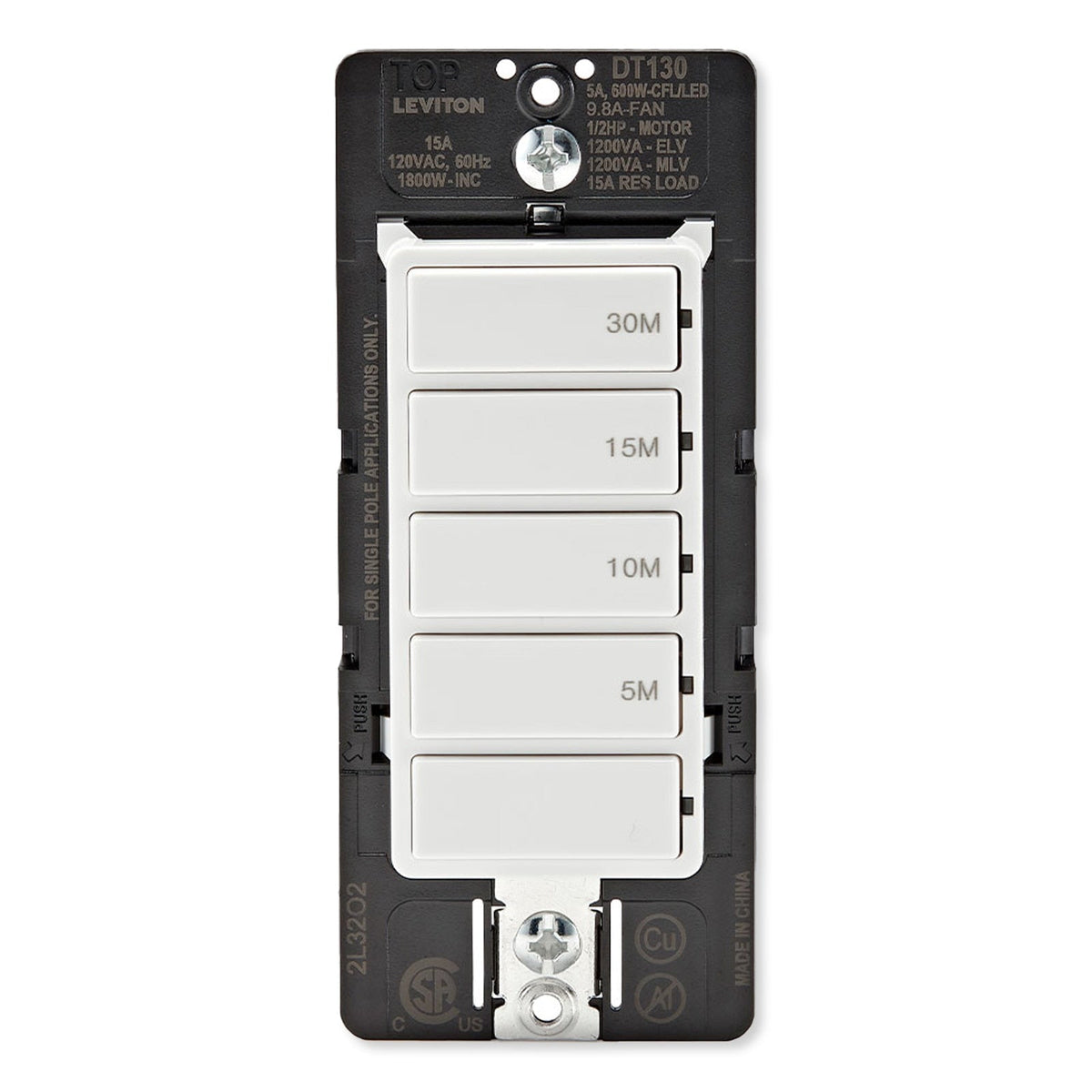 Leviton Decora Preset Countdown Timer Wall Switch, 30 Min (5, 10, 15, 30 Min)