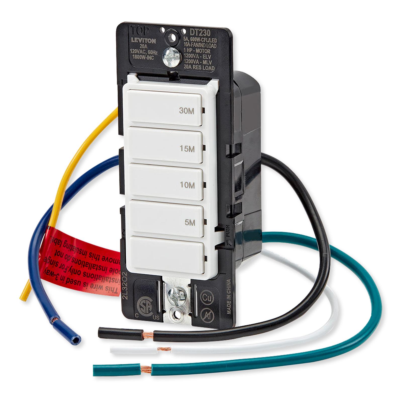 Leviton Decora In-Wall 30-Minute Countdown Timer Switch, 20A, 1 HP/16A Fan/Motor, Single Pole/Multi-Way/Multi-Timer