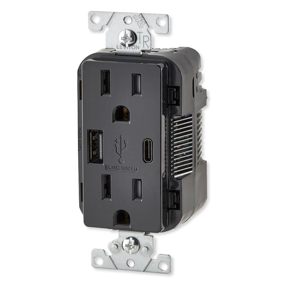 Leviton Decora USB Type-A/Type-C Wall Outlet Charger, 15A