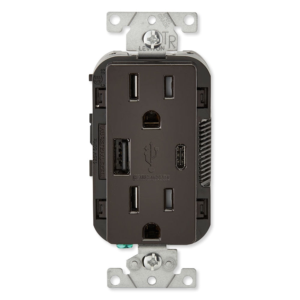 Leviton Decora USB Type-A/Type-C Wall Outlet Charger, 15A