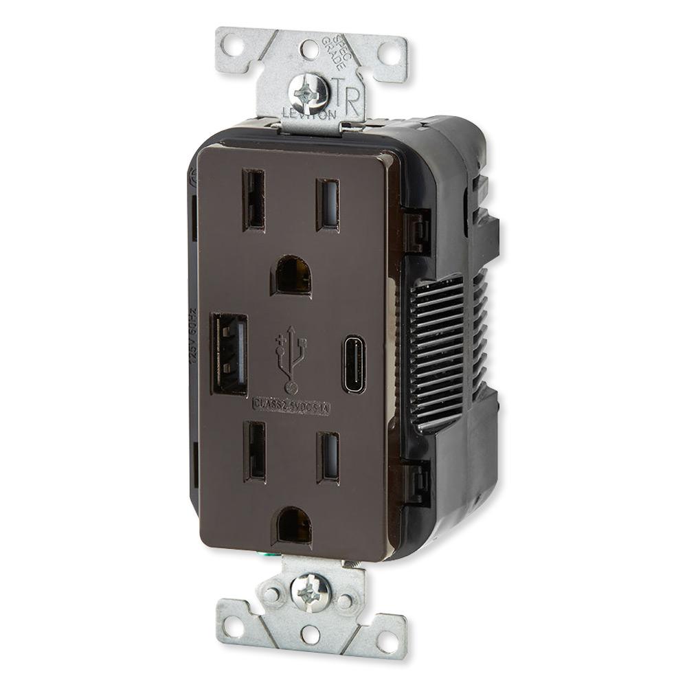 Leviton Decora USB Type-A/Type-C Wall Outlet Charger, 15A