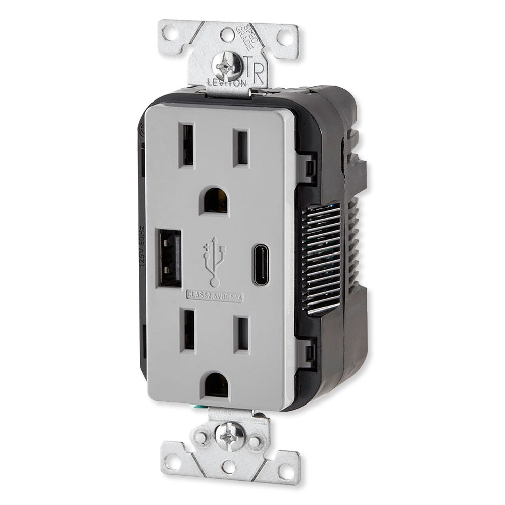 Leviton Decora USB Type-A/Type-C Wall Outlet Charger, 15A