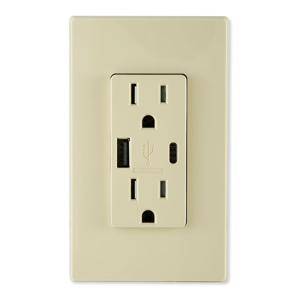 Leviton Decora USB Type-A/Type-C Wall Outlet Charger, 15A