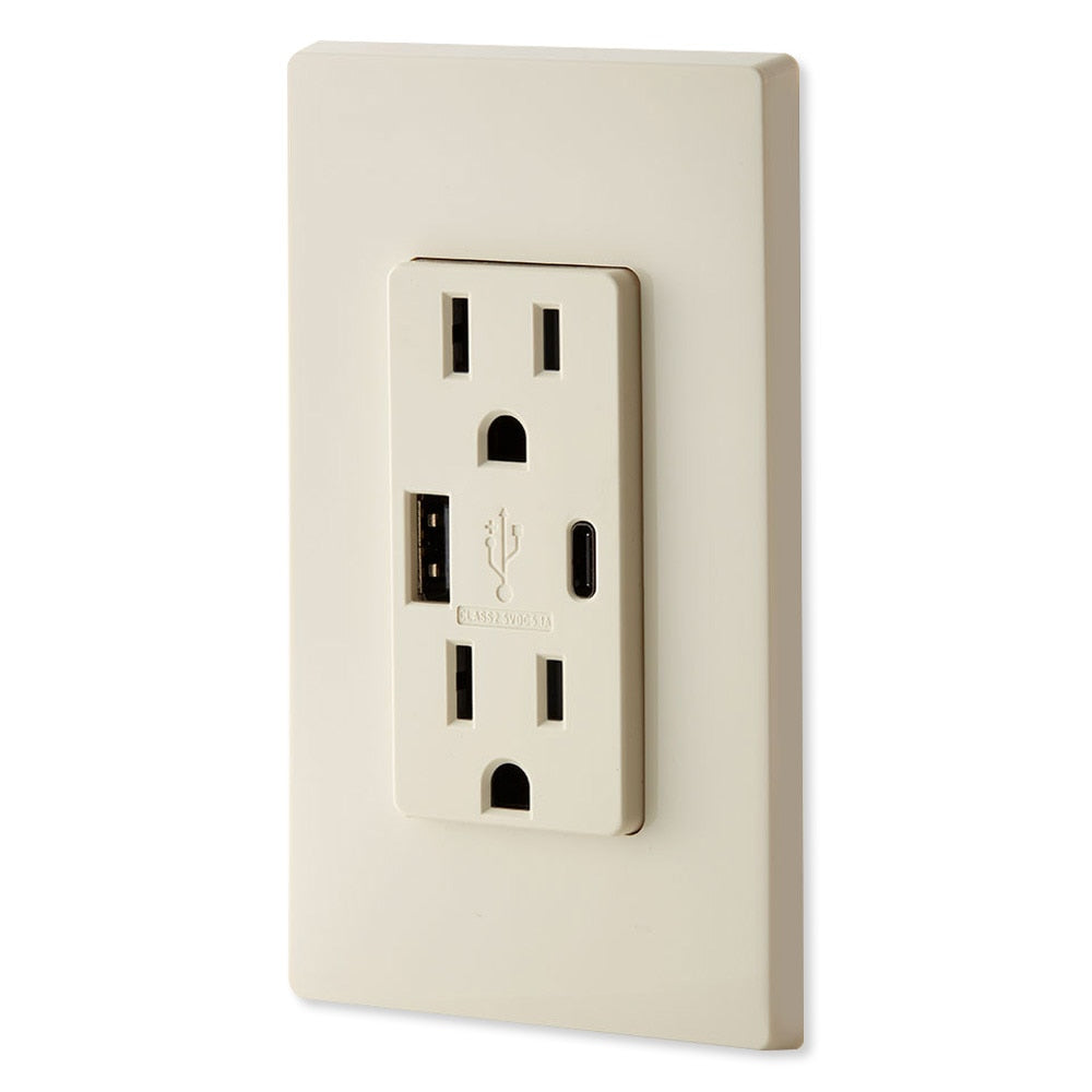 Leviton Decora USB Type-A/Type-C Wall Outlet Charger, 15A