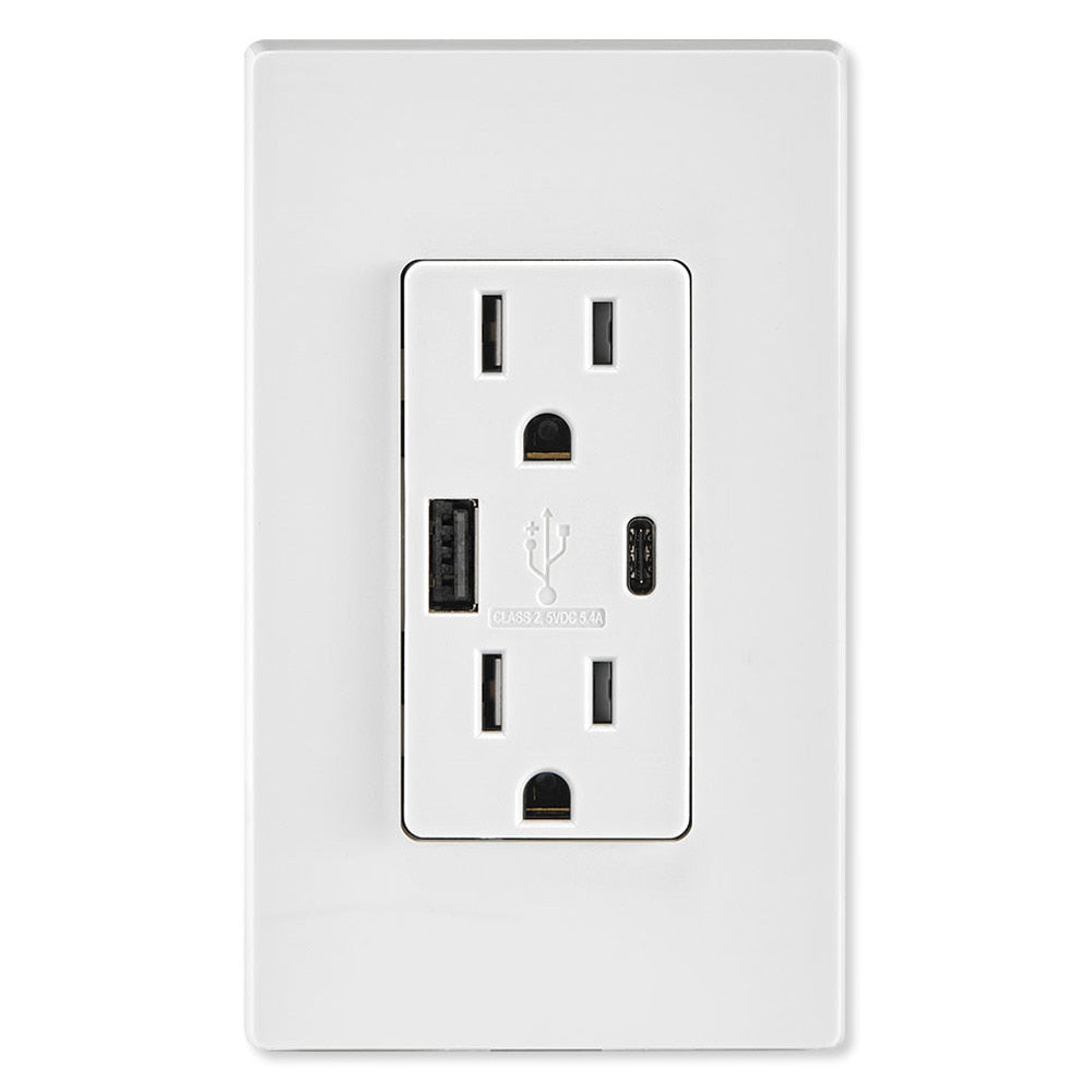 Leviton Decora USB Type-A/Type-C Wall Outlet Charger, 15A